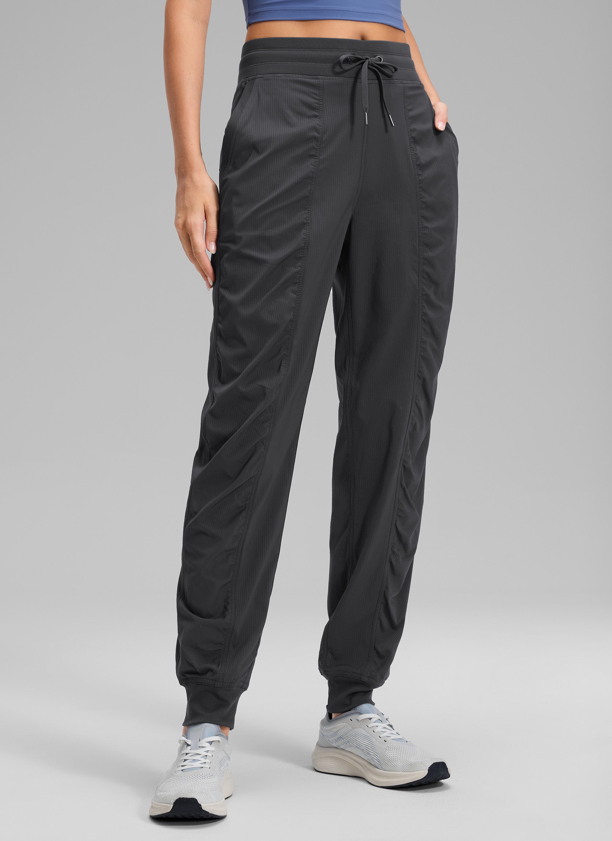 CRZ YOGA Women's Casual High Rise Drawstring Pocket Ruched Jogger 30'' Ink Gray