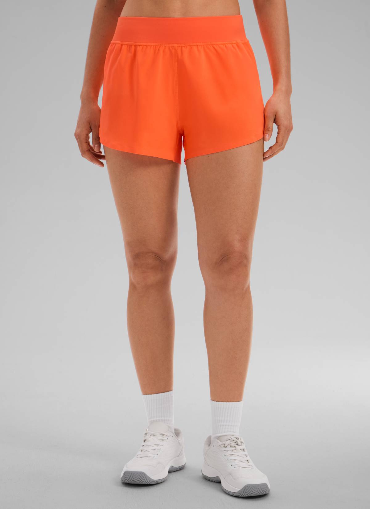 CRZ YOGA Women's Running High Rise Mesh Lined Shorts 3'' Workout Short Neon Orange