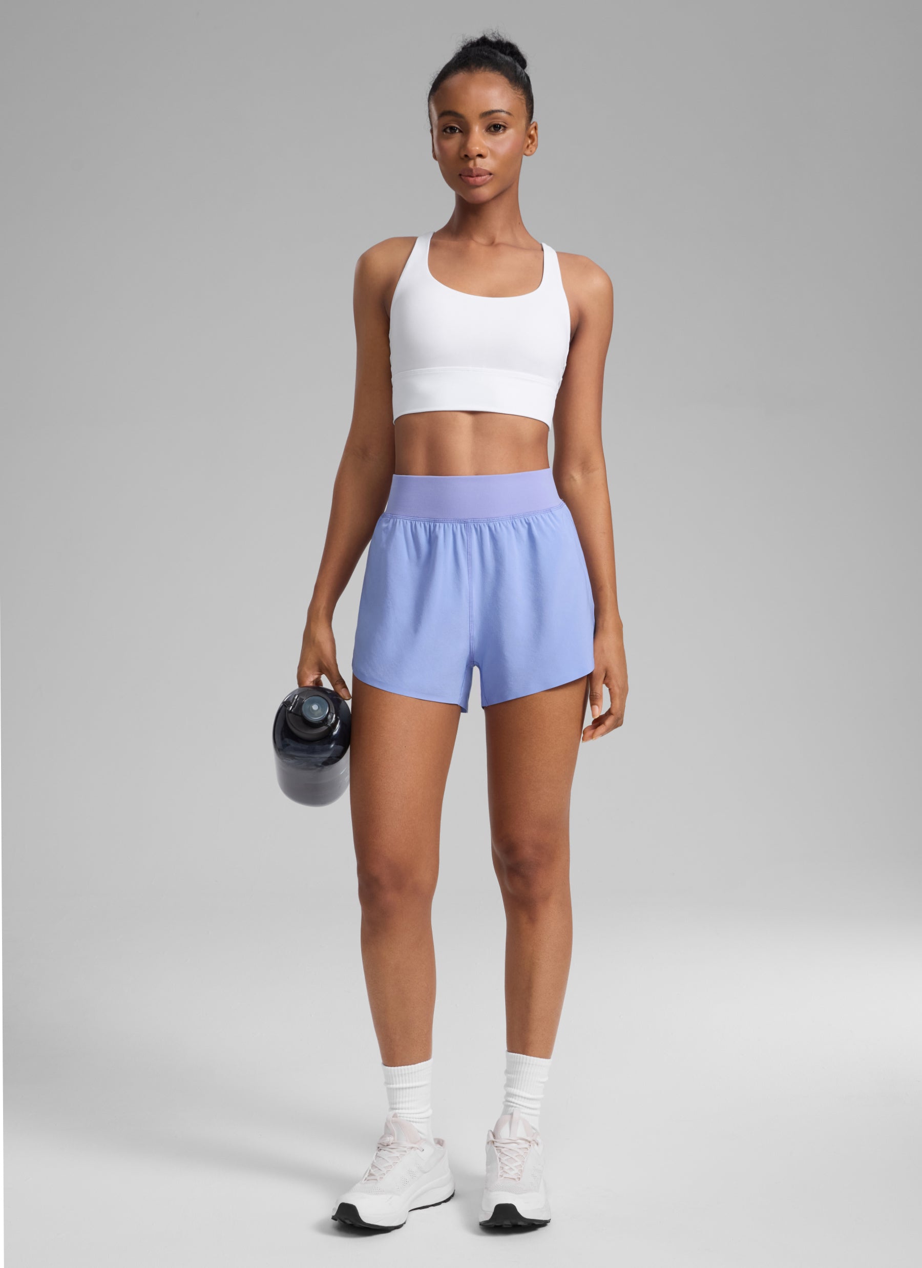 CRZ YOGA Women's Running High Rise Mesh Lined Shorts 3'' Workout Short Periwinkle Purple