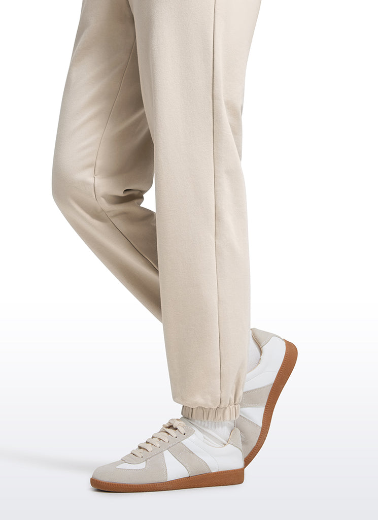 CRZ YOGA Fleece Sweatpants Women Cotton Pockets High Waisted Joggers Mojave Tan