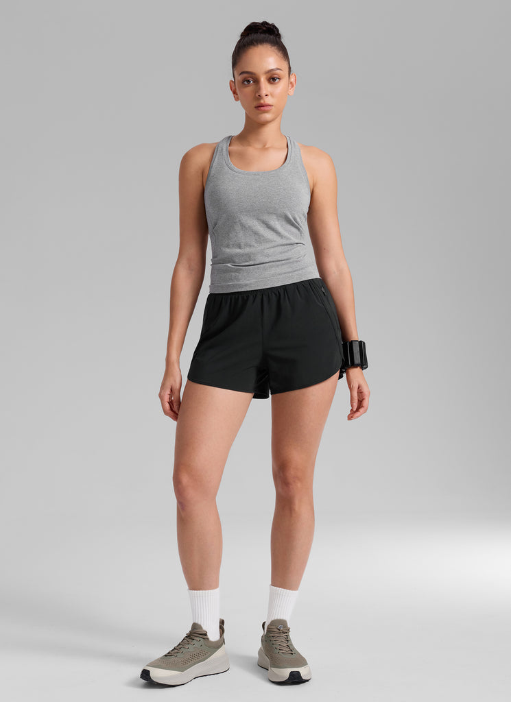 CRZ YOGA Women's Running High Waisted Mesh Lined Shorts 3'' Black