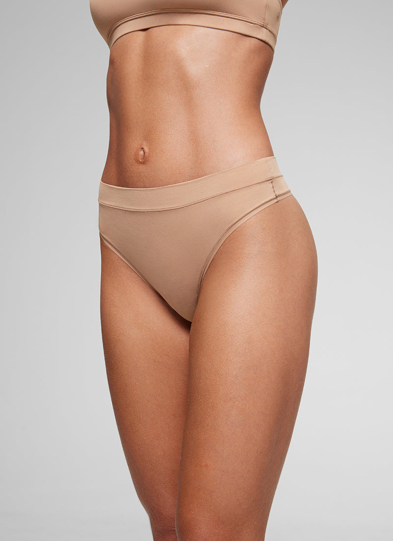 CRZ YOGA Women Softhold High Rise Thongs Ladies Underwear 3 Pack Warm Beige 3pack