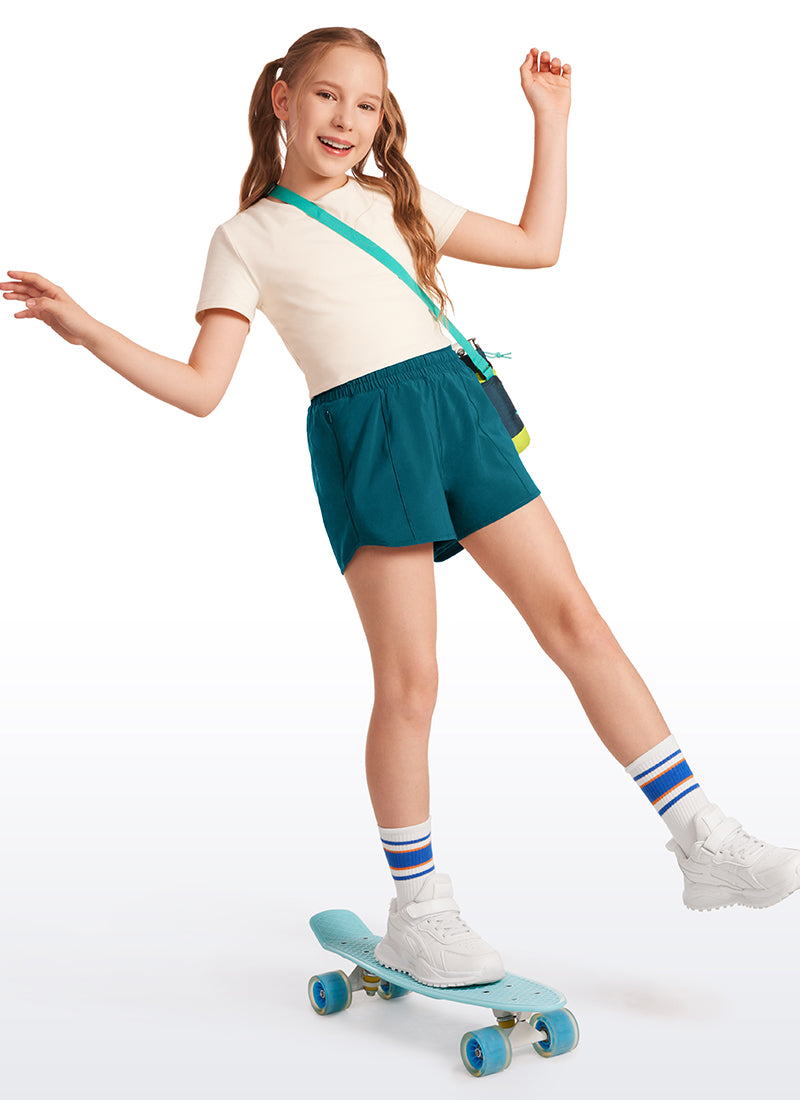 CRZ YOGA Girl's Running Feathery-Fit Soft Low Rise Lined Shorts Borealis Green