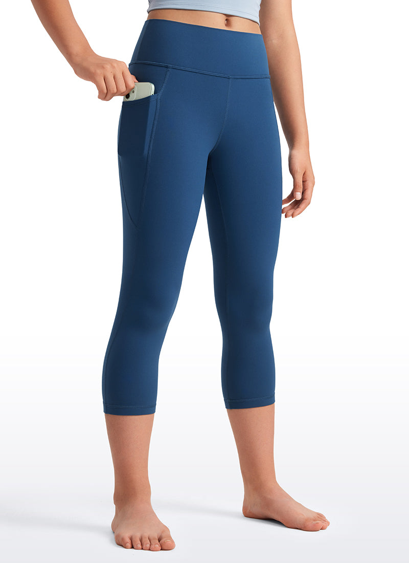 CRZ YOGA Girls Butterluxe Athletic Capri Leggings with Pockets French Navy