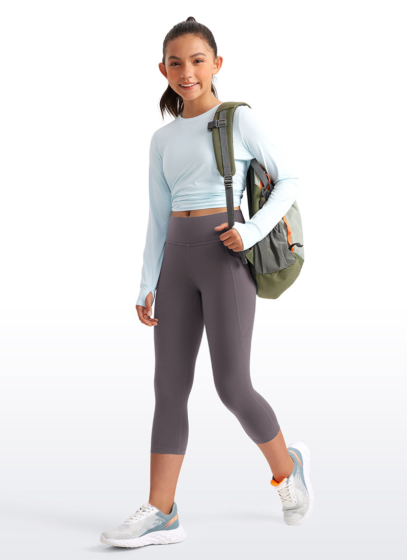 CRZ YOGA Girls Butterluxe Athletic Capri Leggings with Pockets Tornado
