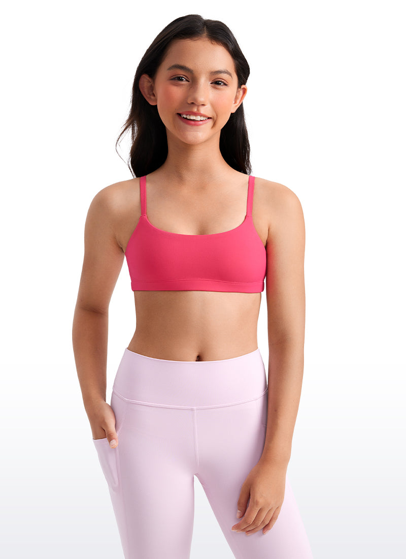 CRZ YOGA Girls Butterluxe Adjustable Spaghetti Strap Scoop Neck Bra White