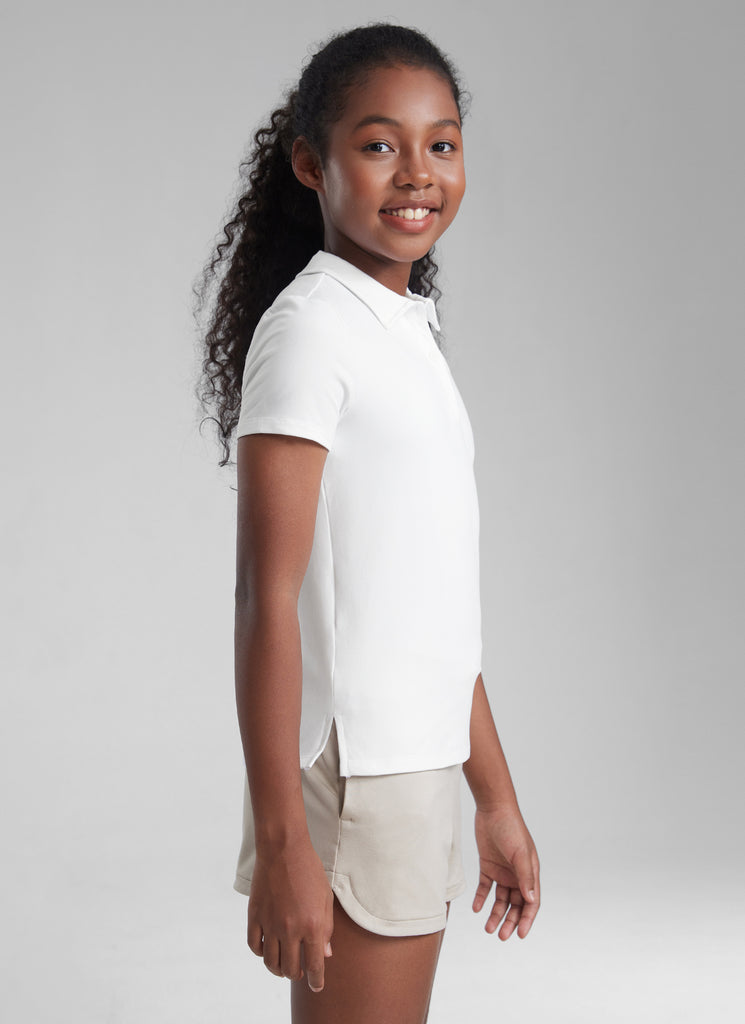 CRZ YOGA Girls Cloud Jersey Short Sleeve Polo Shirts White