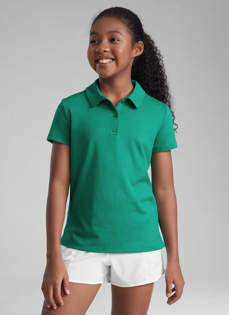 CRZ YOGA Girls Cloud Jersey Short Sleeve Polo Shirts True Navy