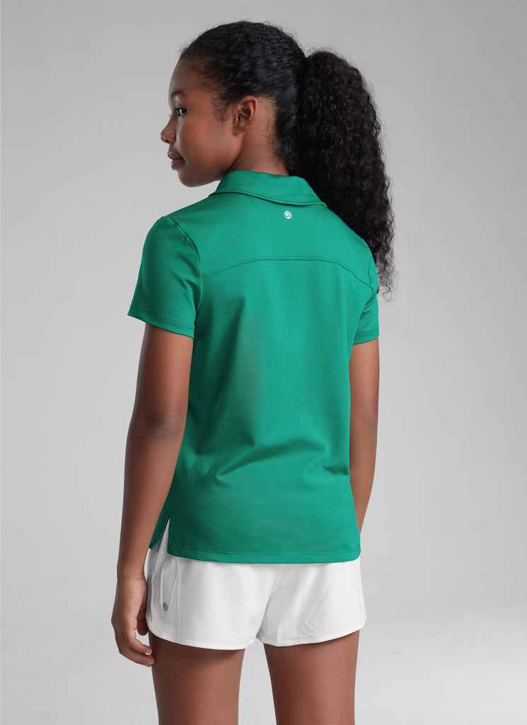 CRZ YOGA Girls Cloud Jersey Short Sleeve Polo Shirts Cascadia Green