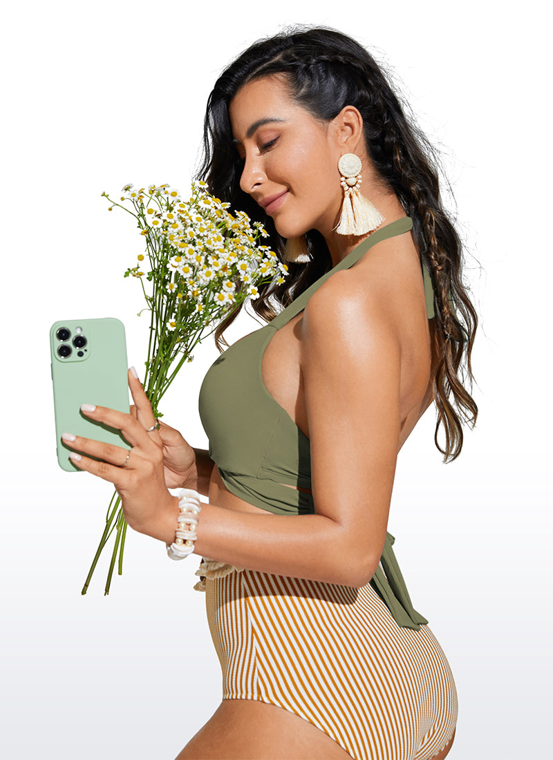 CRZ YOGA Women's Swimwear Tops Sunshine Bikini Top Push Up Moss Green