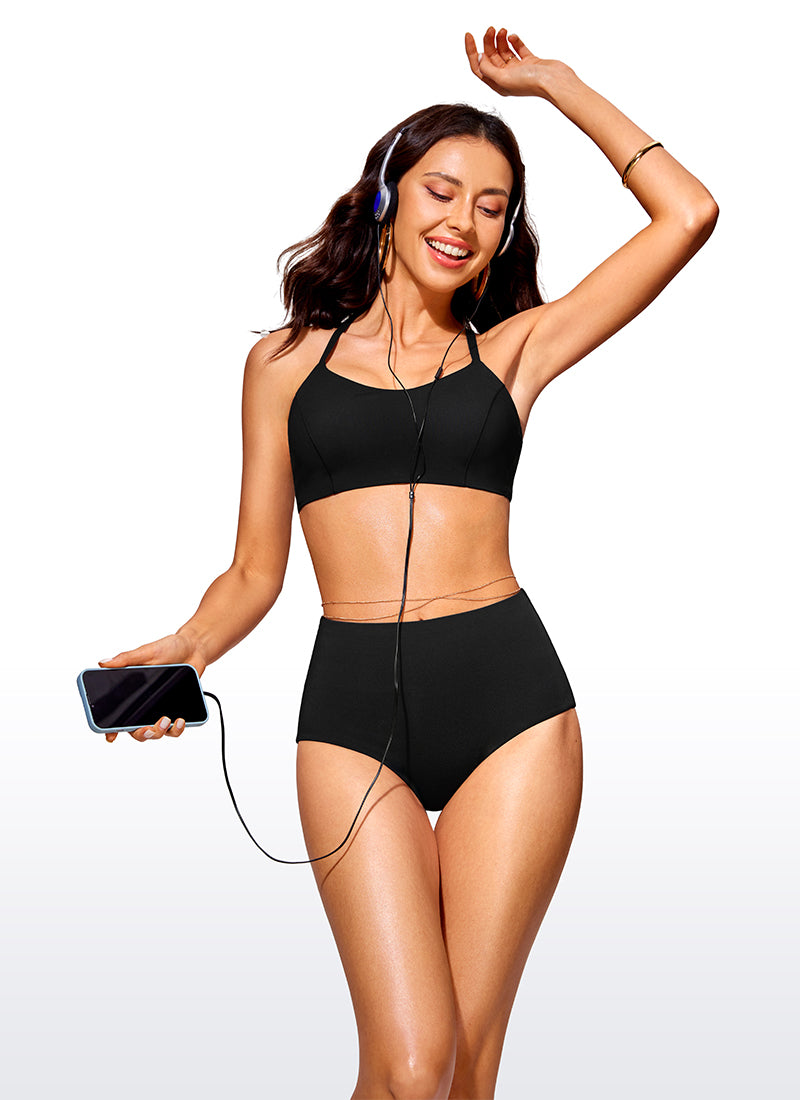 CRZ YOGA Women's Swim Bikini Bottom High Waisted Bathing Swimsuit Black