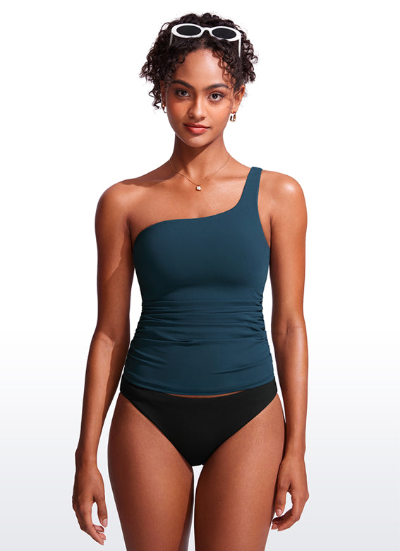 CRZ YOGA women's One Shoulder Tankini Ruched Adjustable Bathing Suits Fuchsia