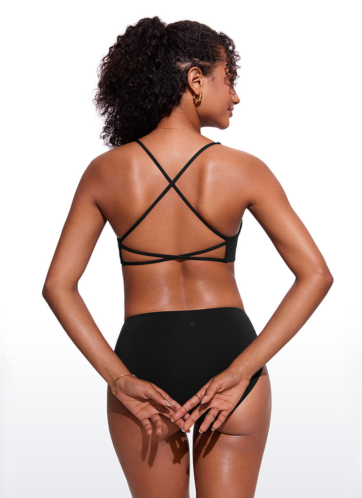 CRZ YOGA Women's Swimwear Sunshine V Neck Bikini Tops Criss Cross Back Black