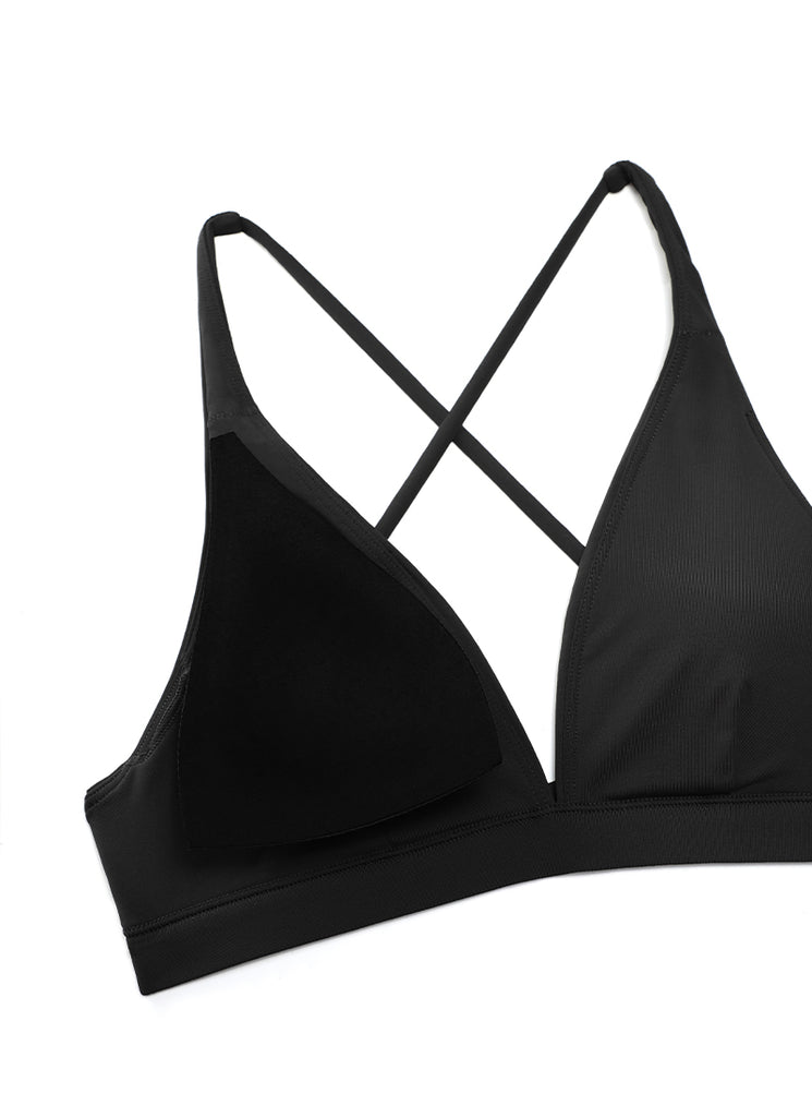 CRZ YOGA Women's Swimwear Sunshine V Neck Bikini Tops Criss Cross Back Black