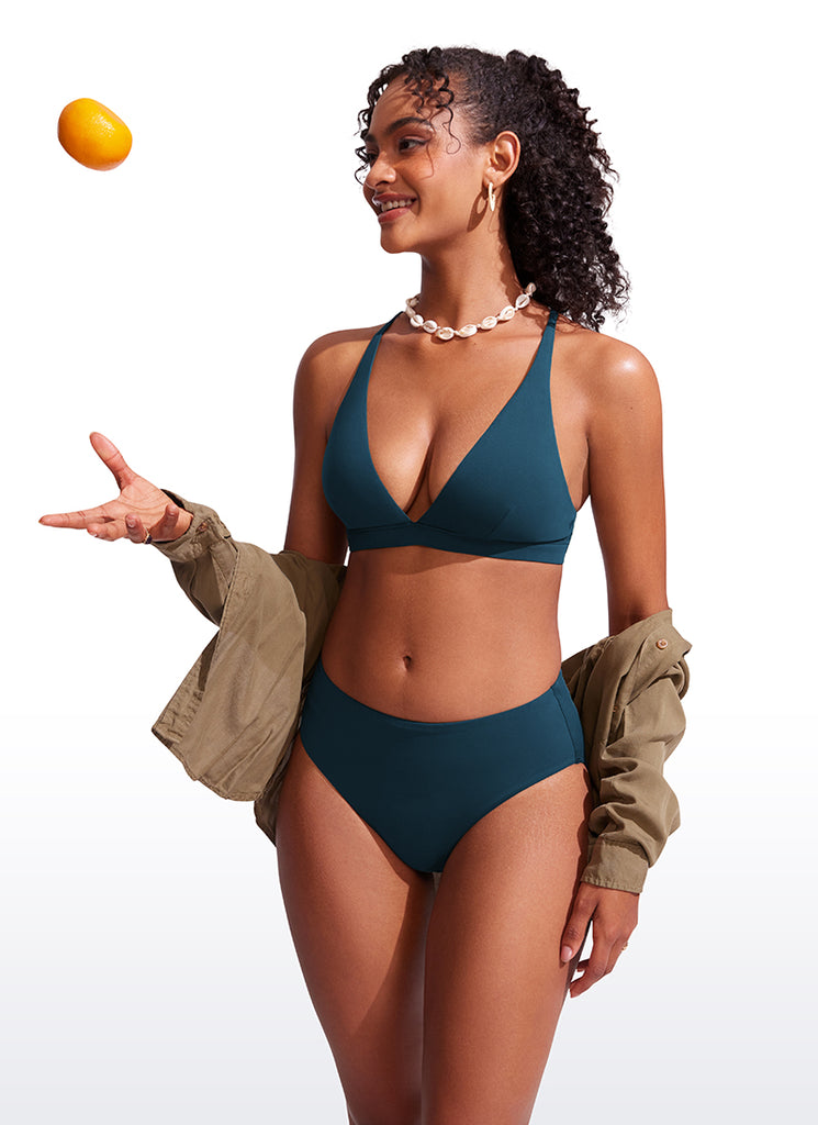 CRZ YOGA Women's Swimwear Sunshine V Neck Bikini Tops Criss Cross Back Insignia Blue