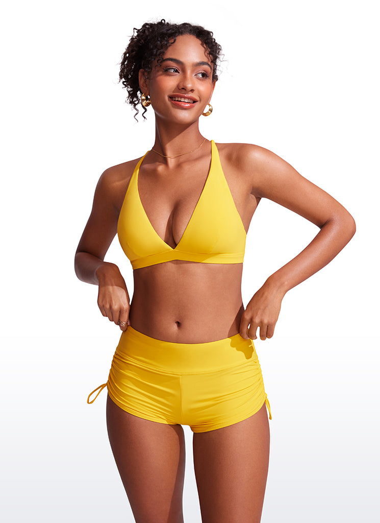 CRZ YOGA Women's Swimwear Sunshine V Neck Bikini Tops Criss Cross Back High Visibility Yellow