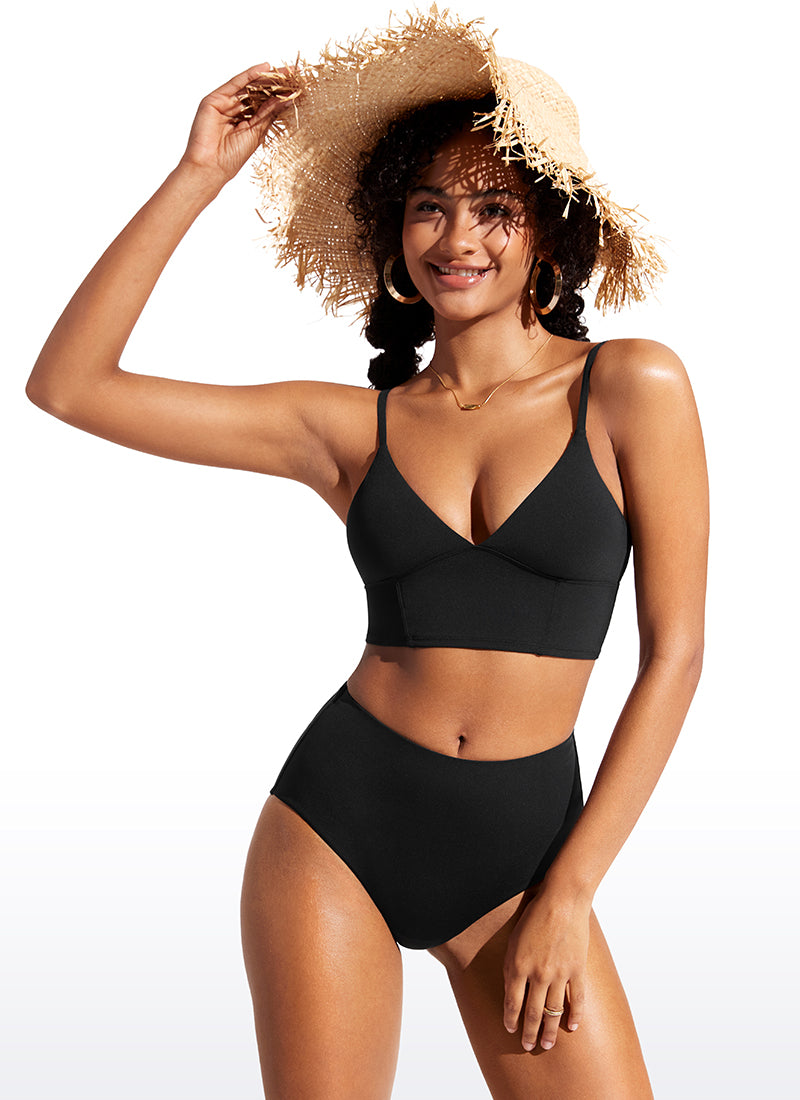 CRZ YOGA Women's Swimwear Tops Sunshine Deep V Strappy Bikini Top Black