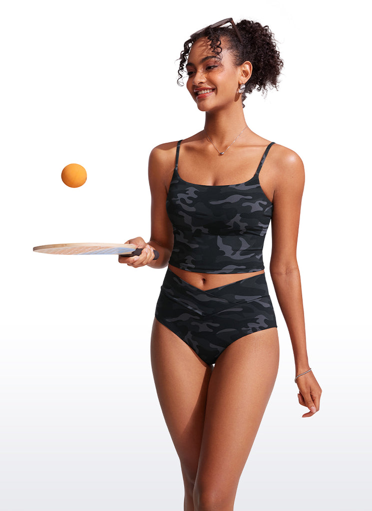 CRZ YOGA Women's Sunshine Bikini Tops U Back Longline Adjustable Straps Black