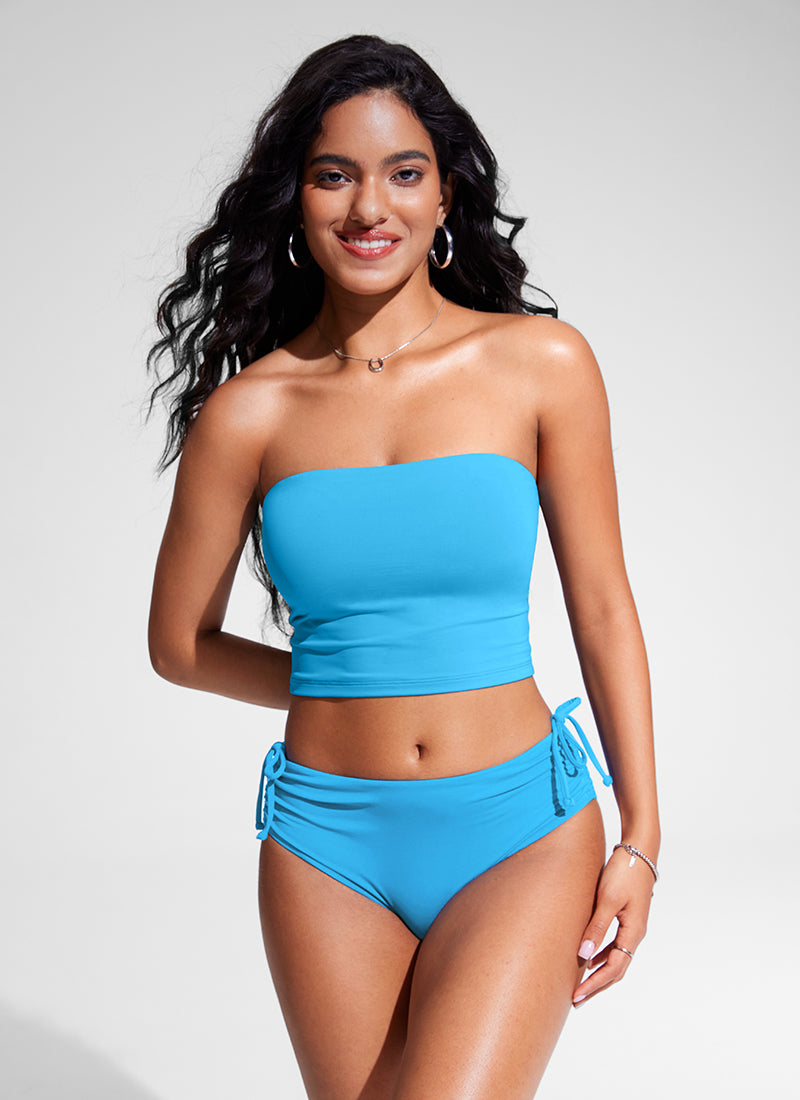 CRZ YOGA Womens Bandeau Bikini Tops Strapless Swimsuit Kayak Blue