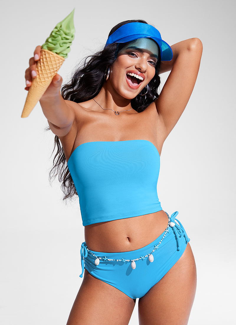 CRZ YOGA Womens Bandeau Bikini Tops Strapless Swimsuit Kayak Blue