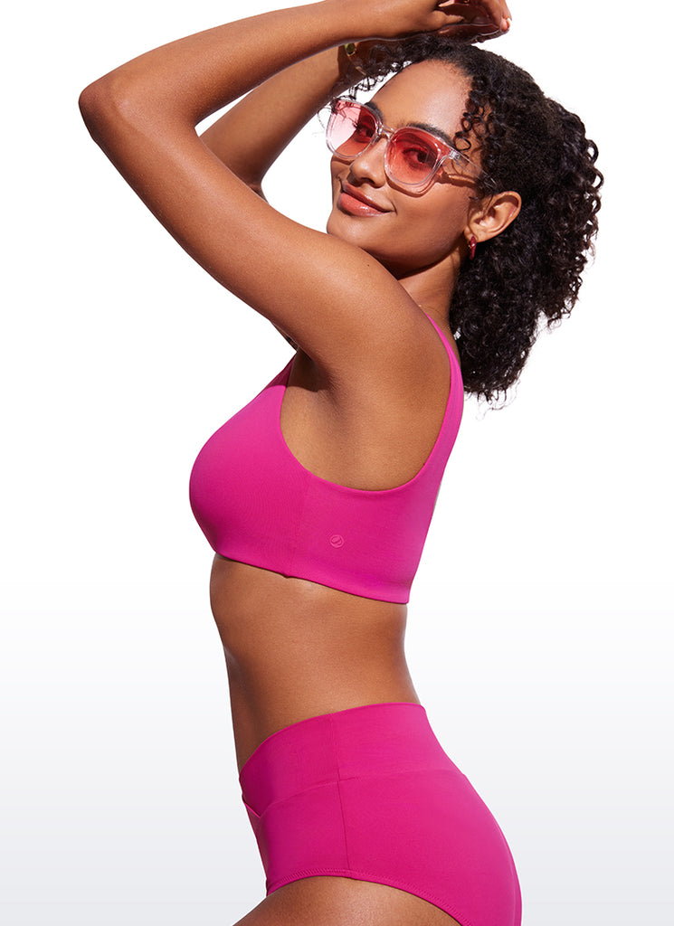 CRZ YOGA V Neck Bikini Padded Tops Swimsuit Fuchsia