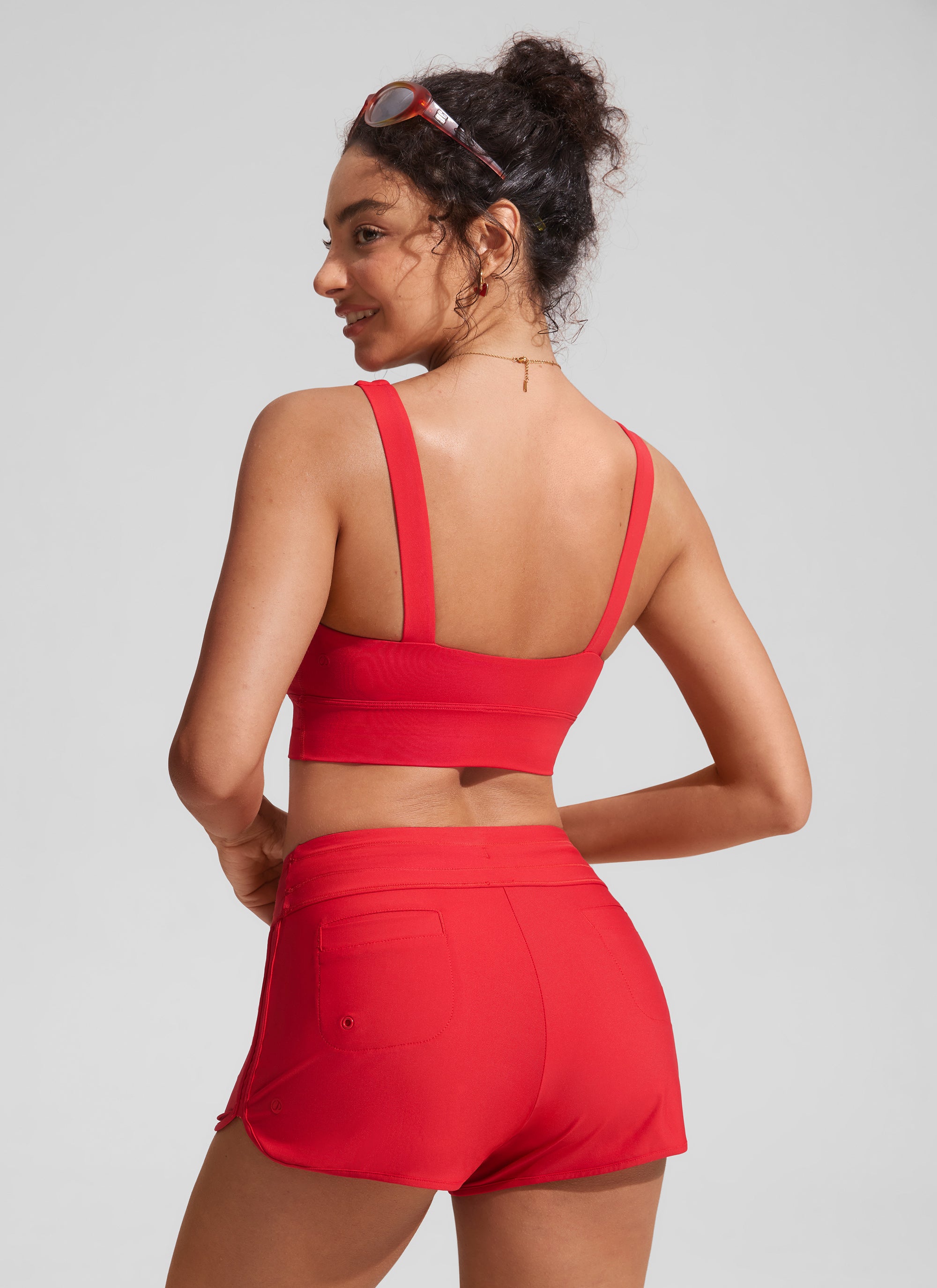 CRZ YOGA Women's Swimwear Tops Supportive Modest Swimsuit Bikini Deep Red