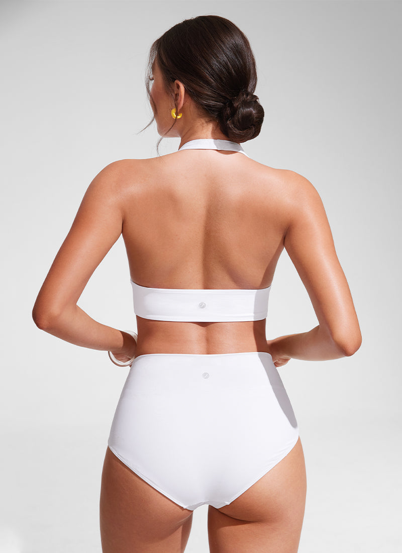 CRZ YOGA Women Halter Bikini Tops V Neck Sexy Backless Swimsuit Padded Dark Olive