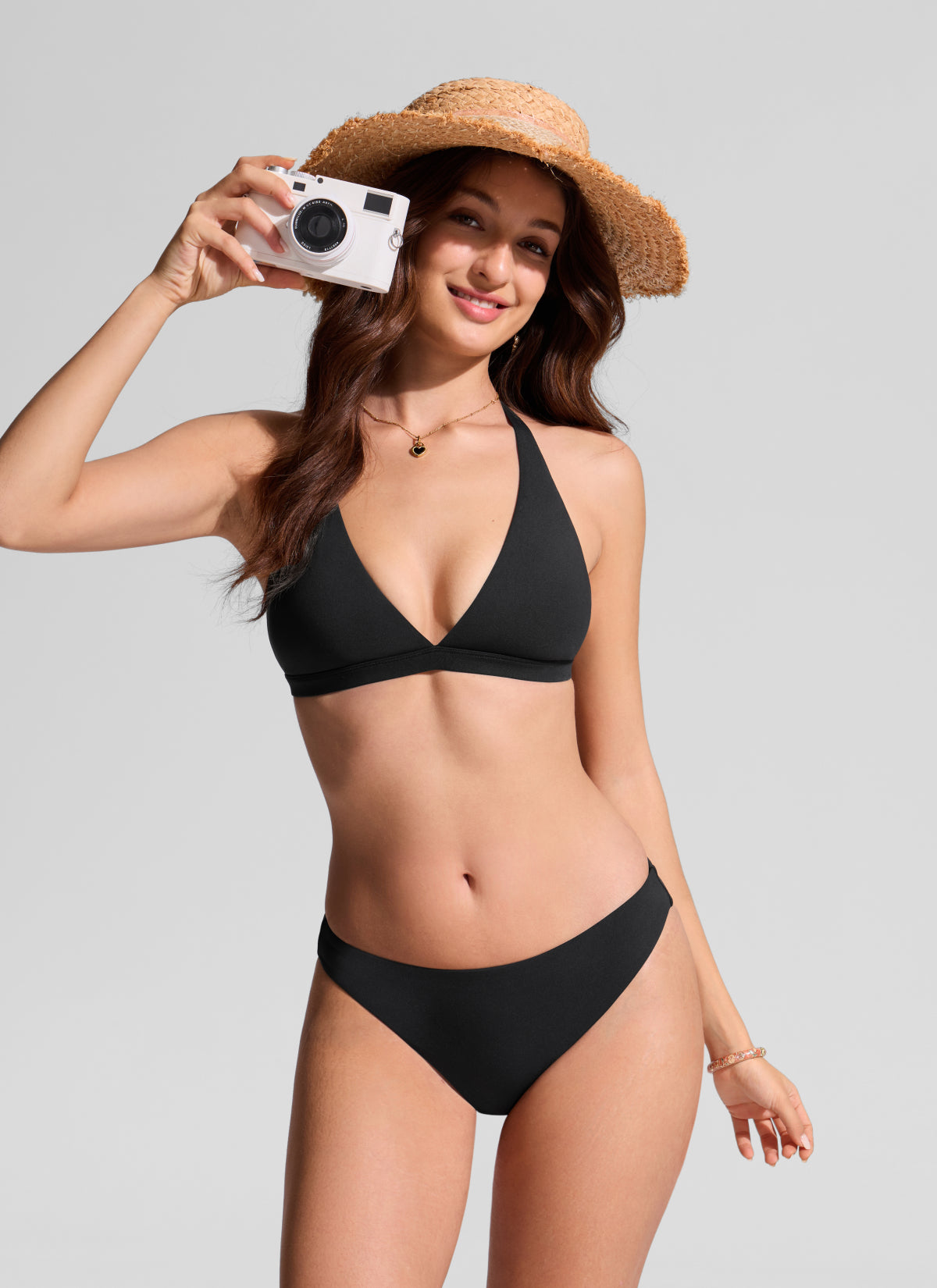 CRZ YOGA Women's Swim Deep V neck T back Triangle Bikini Top Black