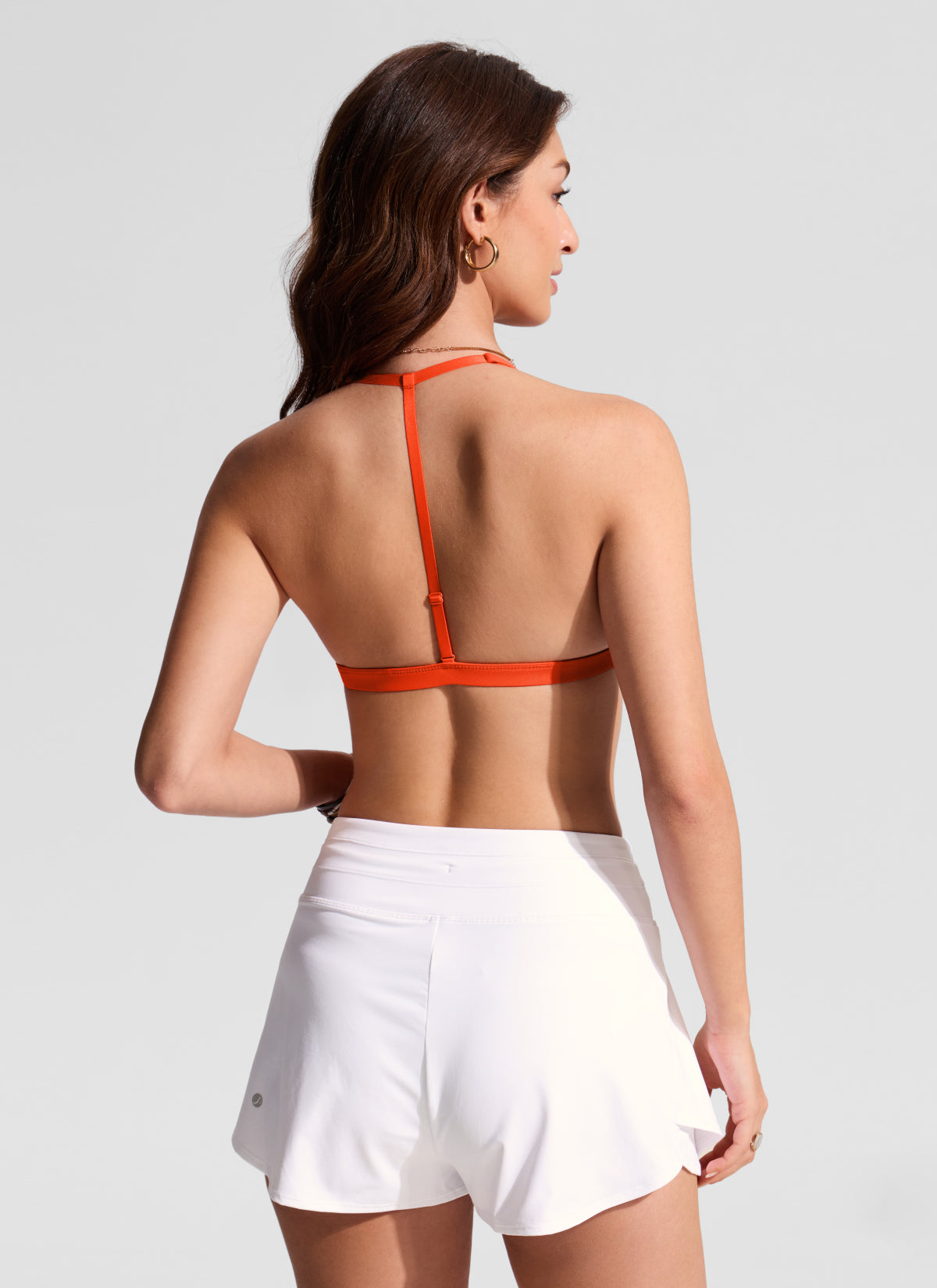 CRZ YOGA Women's Swim Deep V neck T back Triangle Bikini Top Honey Orange