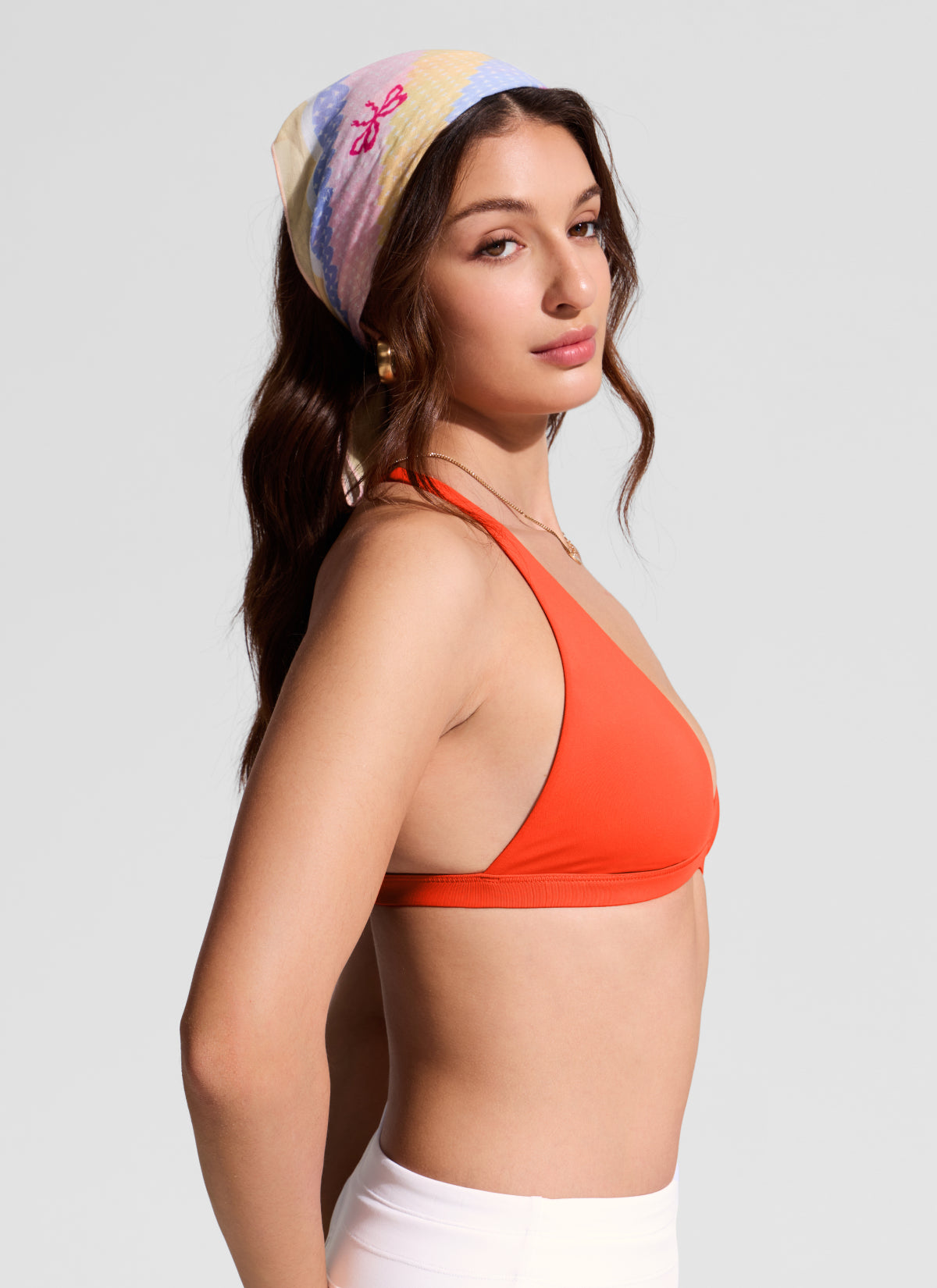 CRZ YOGA Women's Swim Deep V neck T back Triangle Bikini Top Honey Orange