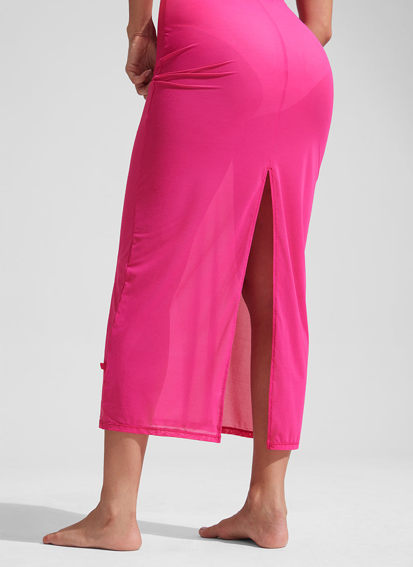 CRZ YOGA Women Mesh Midi Sleeveless Swimsuit Coverup with Back Slit Kayak Blue