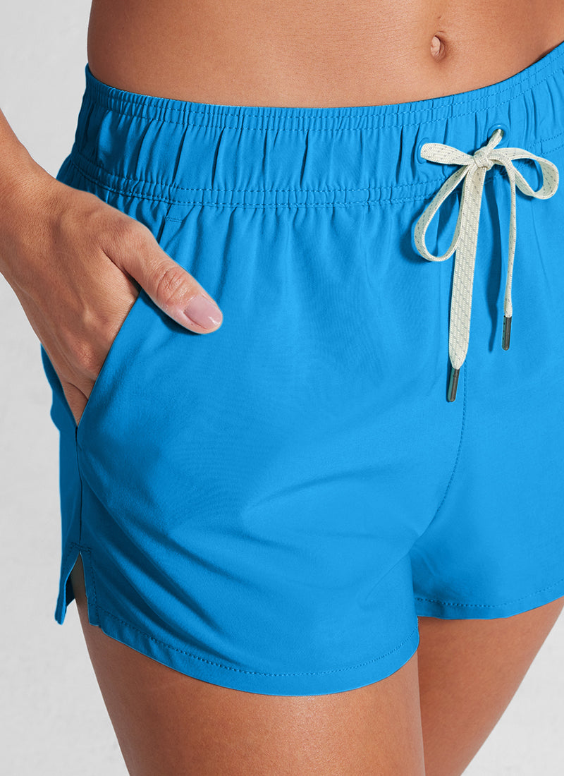 CRZ YOGA Women Mid Waisted Swim Shorts Side Splits Liner Pockets 3