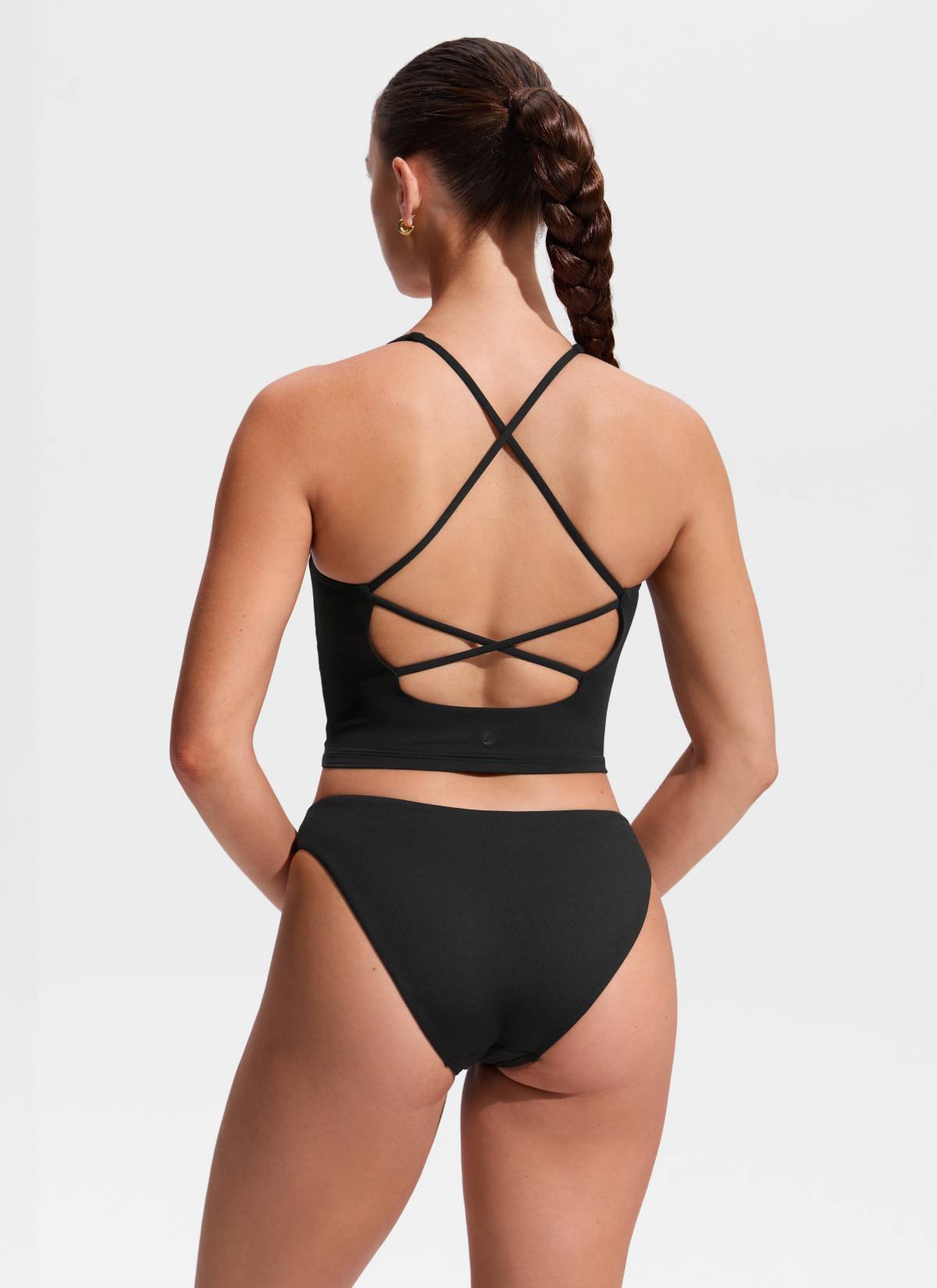 CRZ YOGA Women's Swimwear V Neck Criss Cross Back Crop Tankini Black