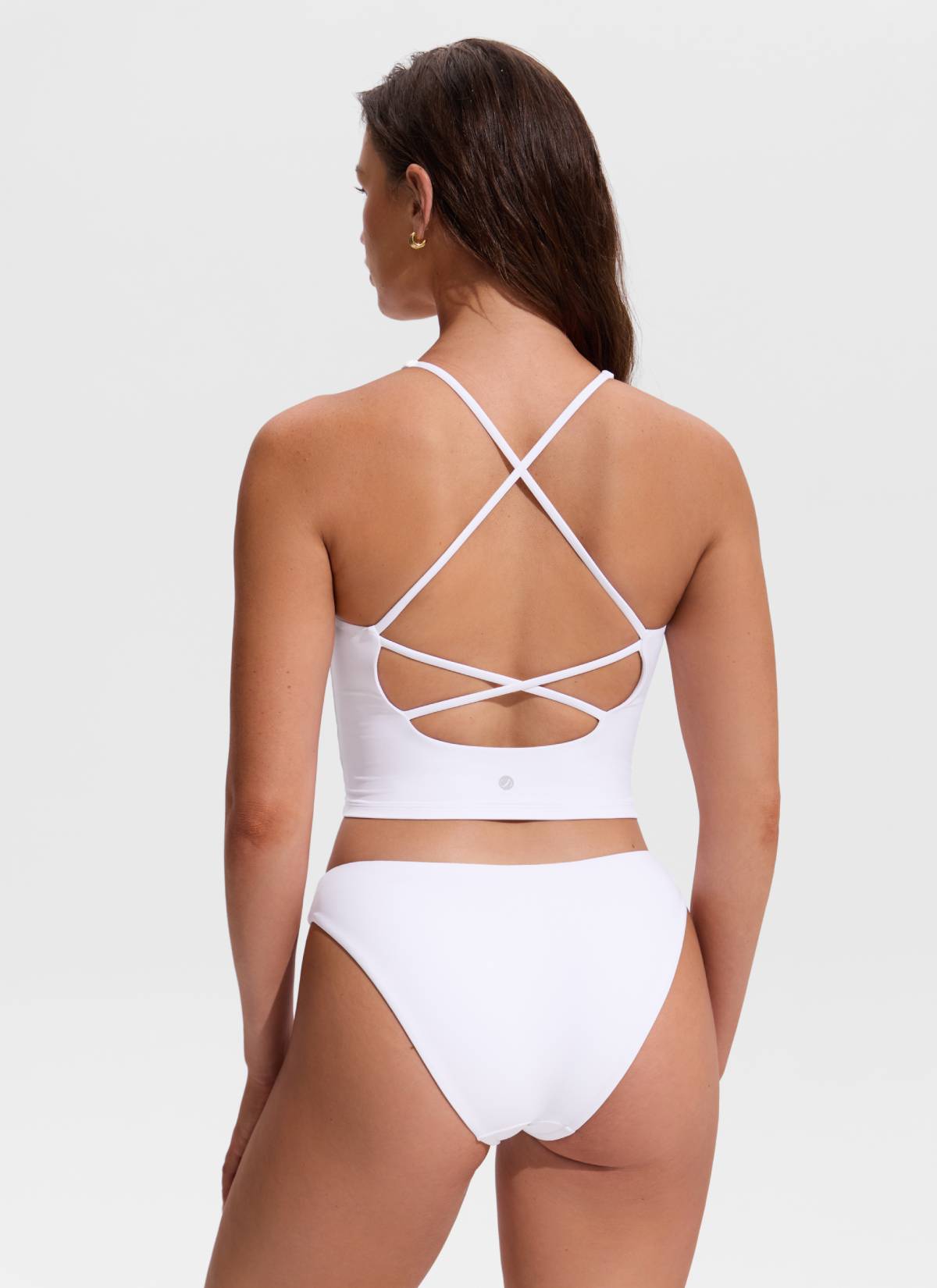 CRZ YOGA Women's Swimwear V Neck Criss Cross Back Crop Tankini White