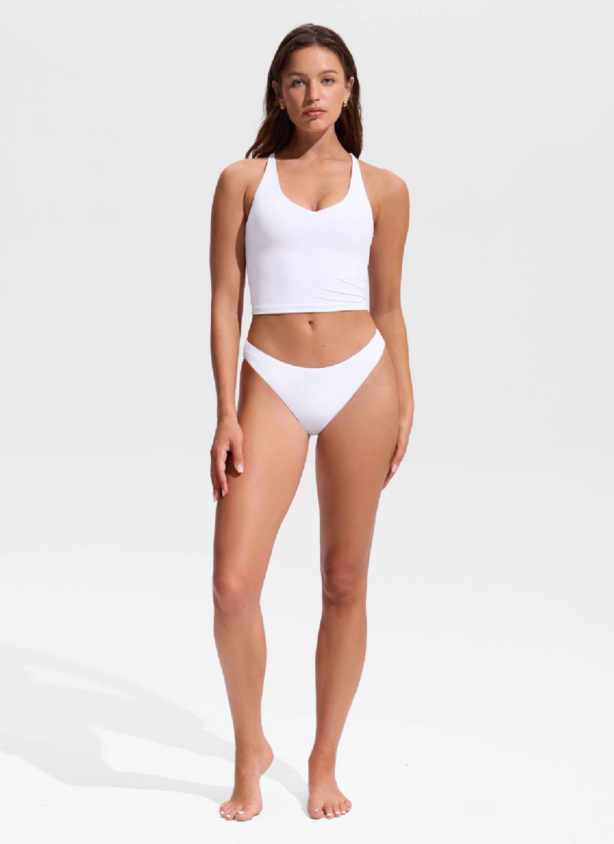 CRZ YOGA Women's Swimwear V Neck Criss Cross Back Crop Tankini White