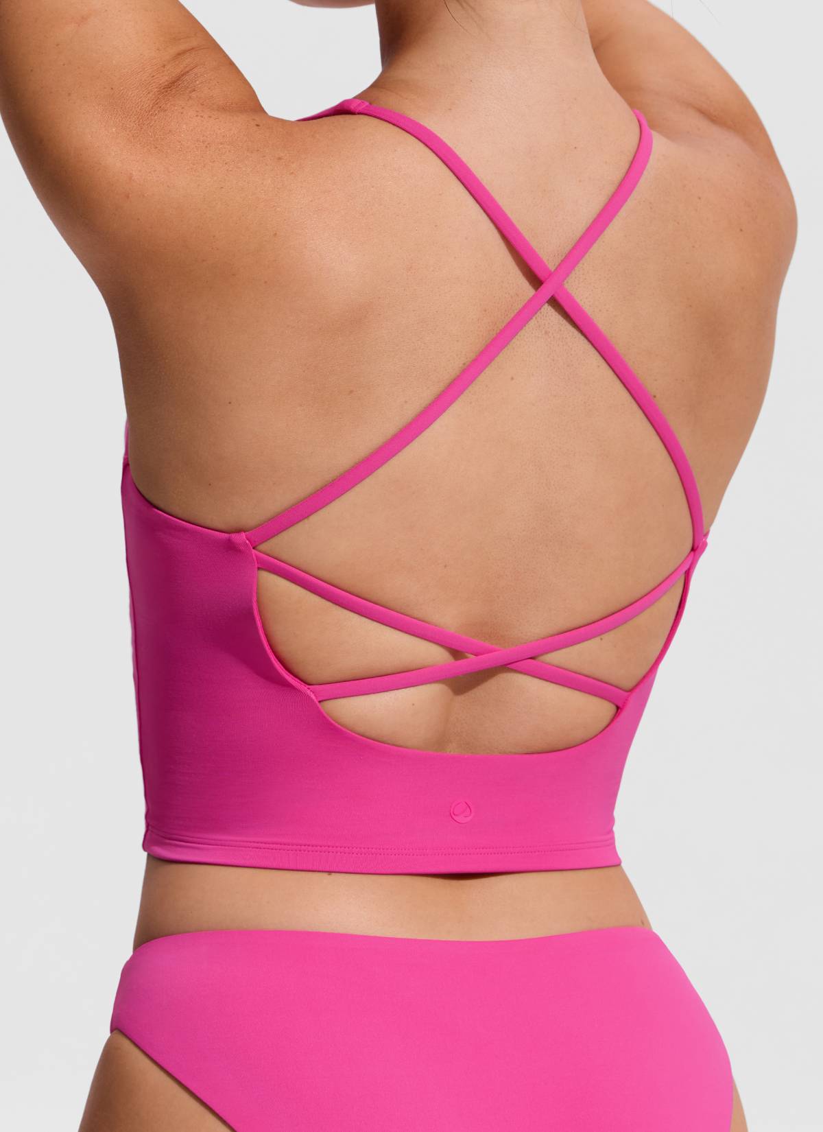 CRZ YOGA Women's Swimwear V Neck Criss Cross Back Crop Tankini Rose Violet