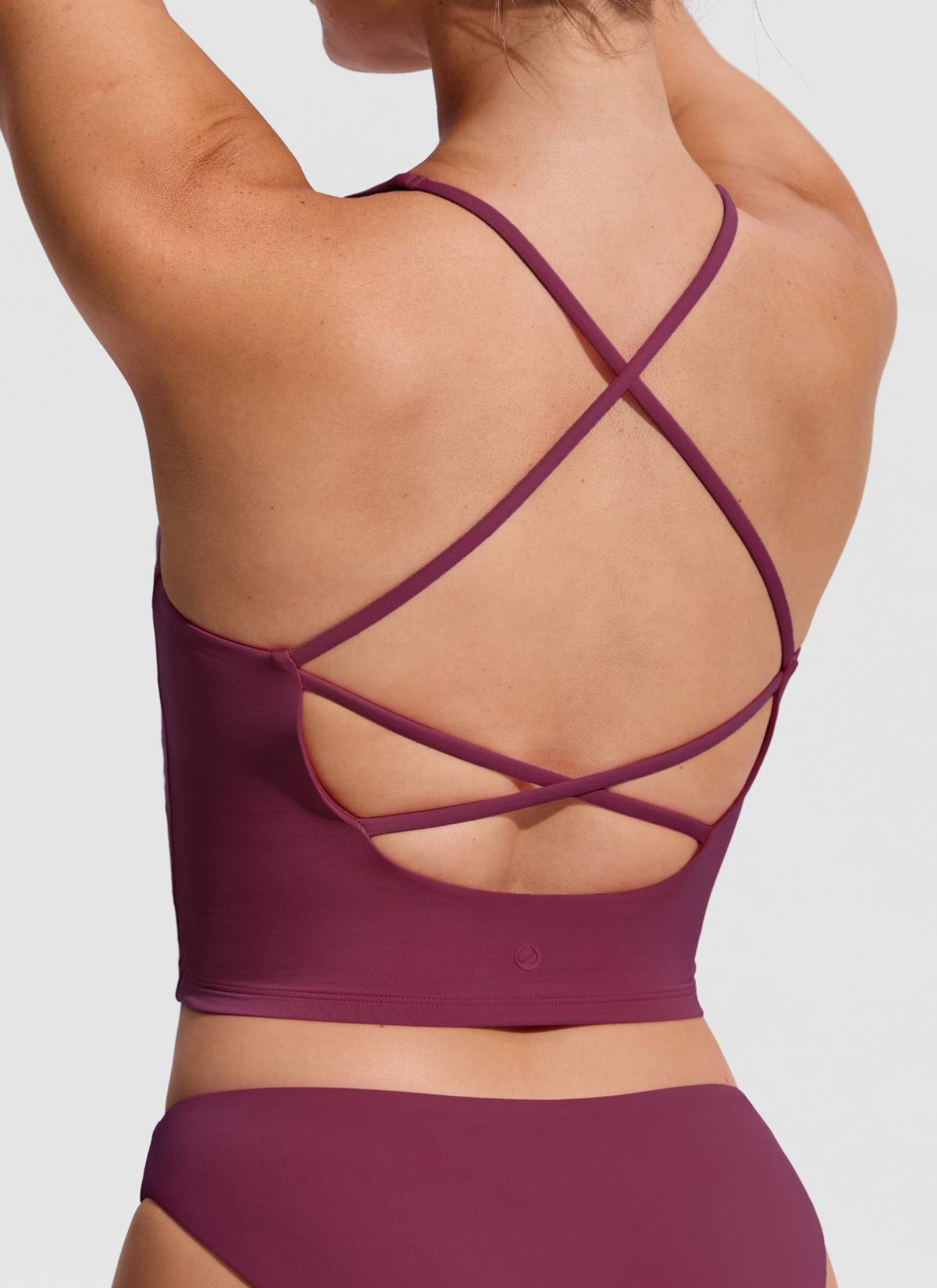 CRZ YOGA Women's Swimwear V Neck Criss Cross Back Crop Tankini Fuchsia