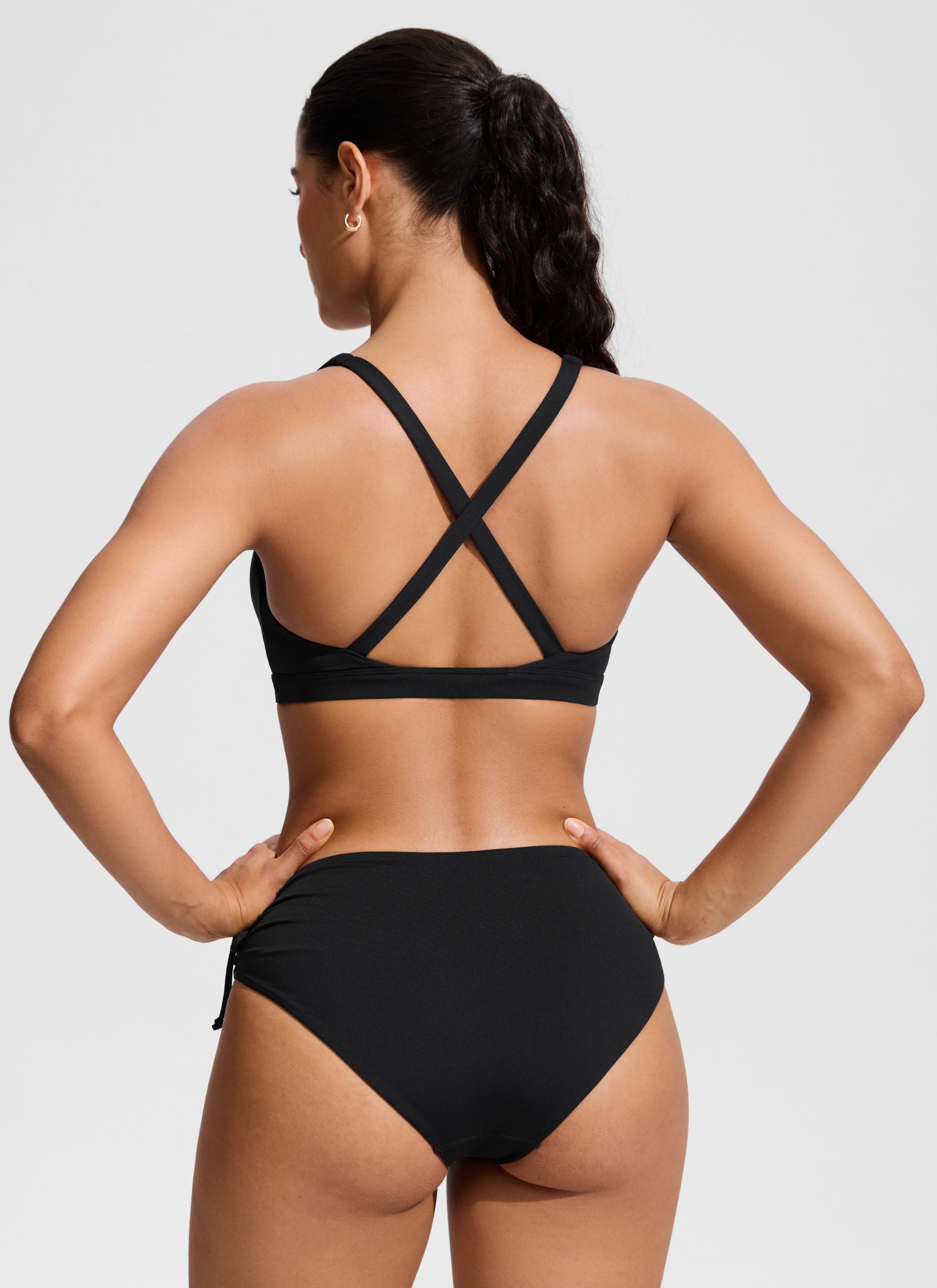 CRZ YOGA Women's Swimwear Twist Front Cut Out Cross Back Bikini Tops Black