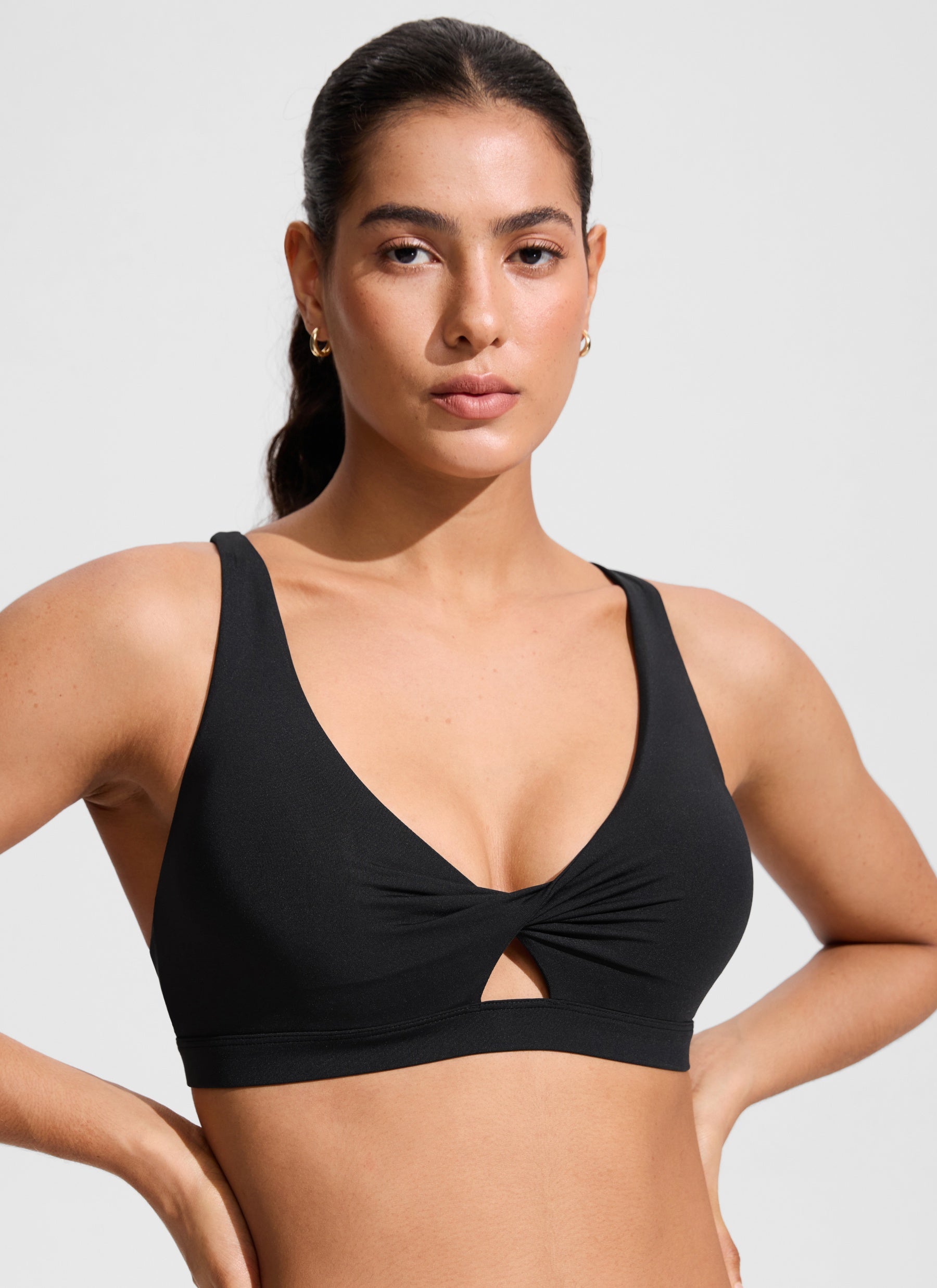CRZ YOGA Women's Swimwear Twist Front Cut Out Cross Back Bikini Tops Black