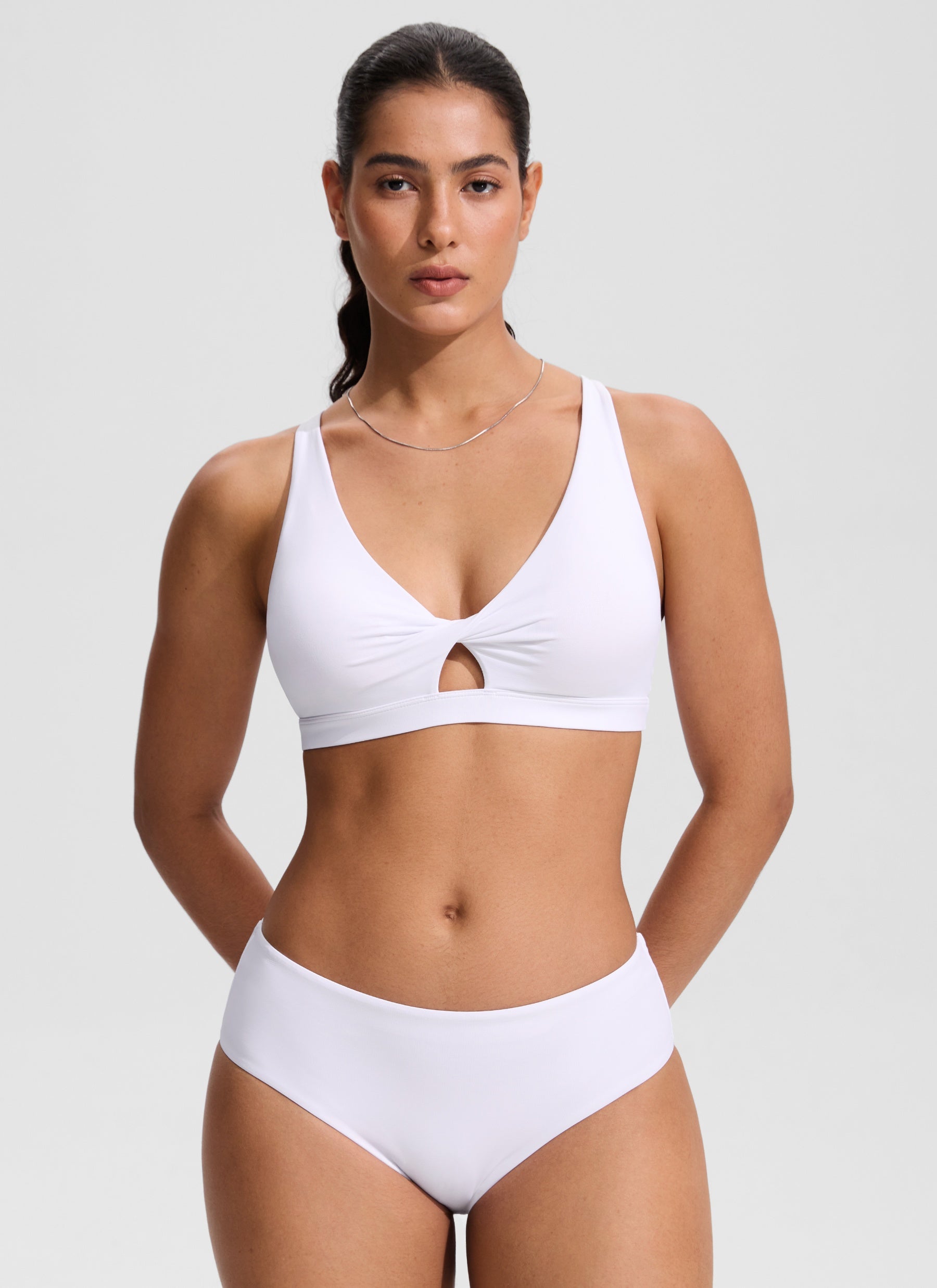 CRZ YOGA Women's Swimwear Twist Front Cut Out Cross Back Bikini Tops White