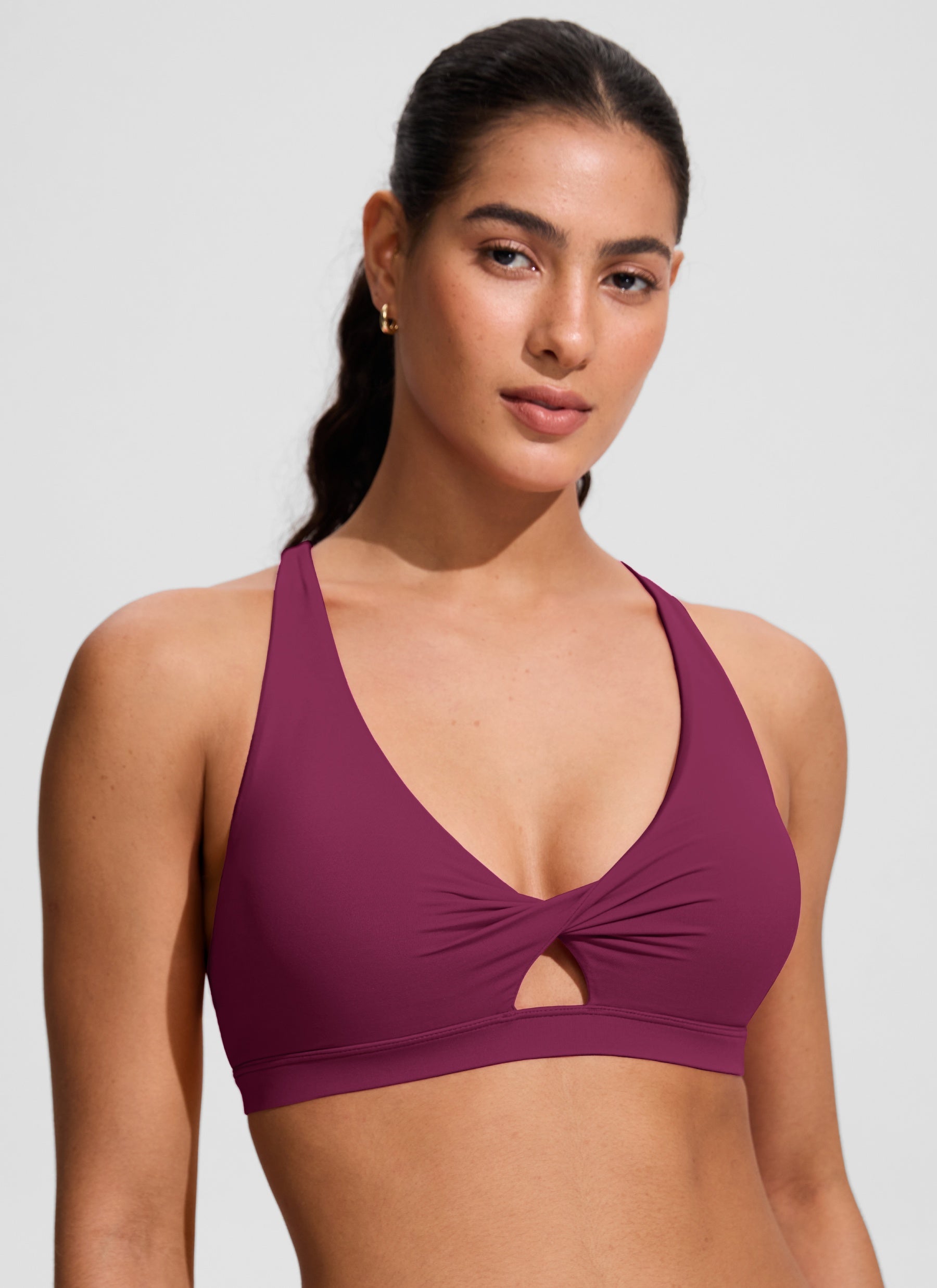CRZ YOGA Women's Swimwear Twist Front Cut Out Cross Back Bikini Tops Fuchsia