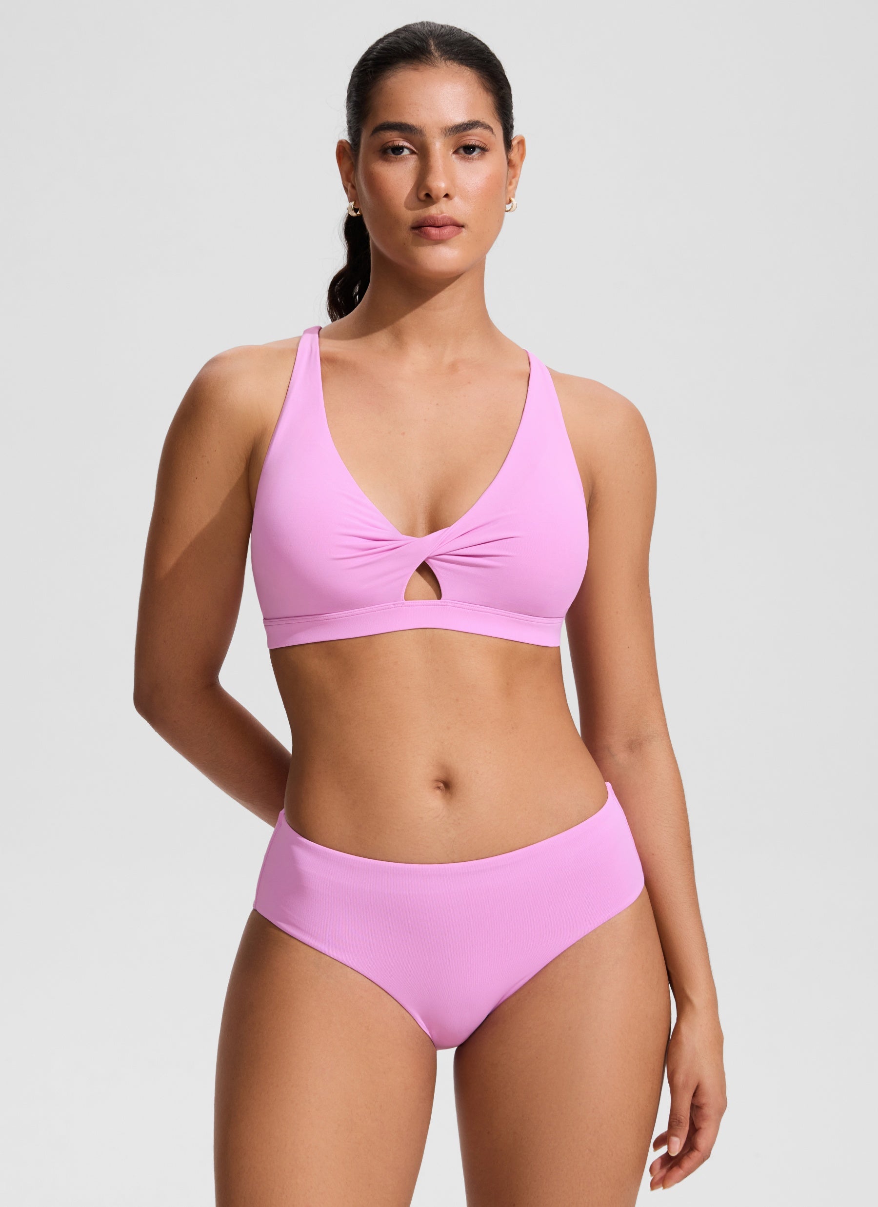 CRZ YOGA Women's Swimwear Twist Front Cut Out Cross Back Bikini Tops Vita Pink