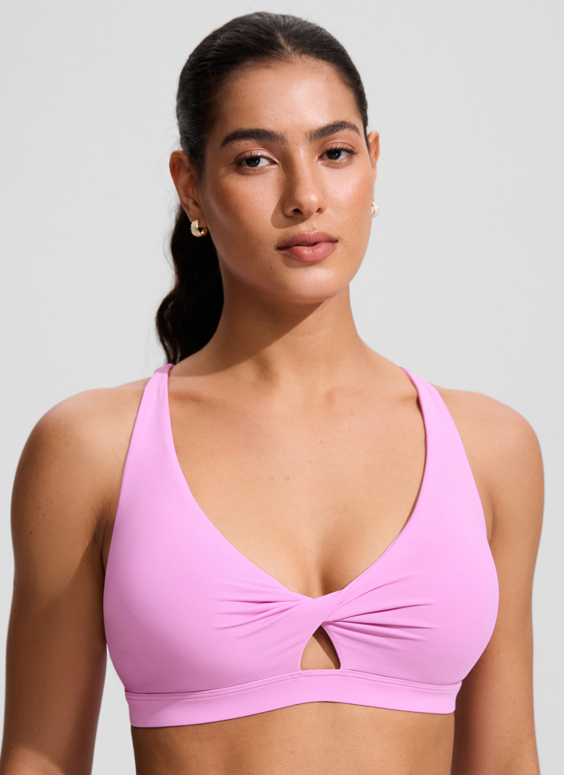 CRZ YOGA Women's Swimwear Twist Front Cut Out Cross Back Bikini Tops Vita Pink
