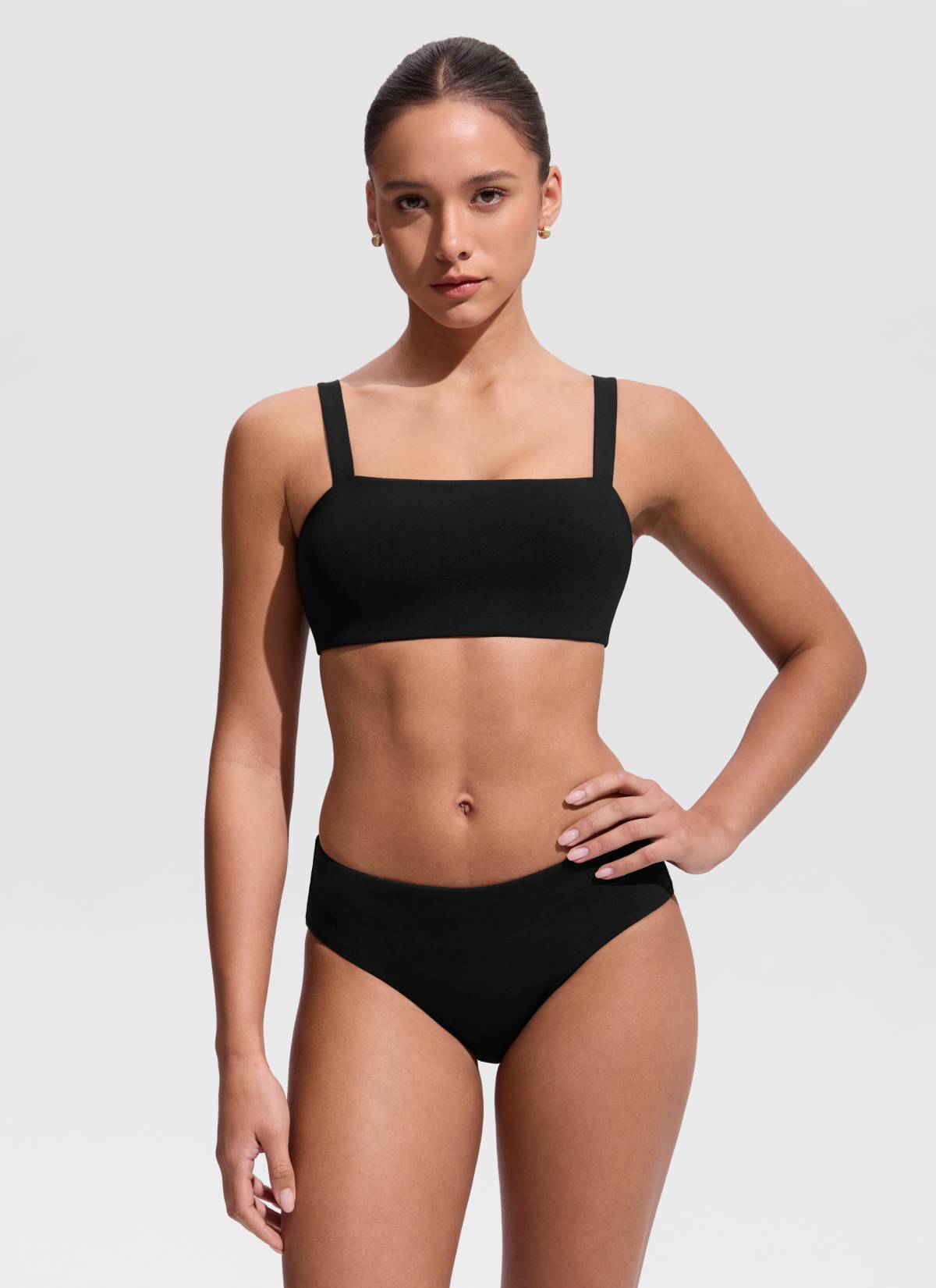 CRZ YOGA Women's Swimwear Square Neck Wide Flat Straps Bikini Tops Black