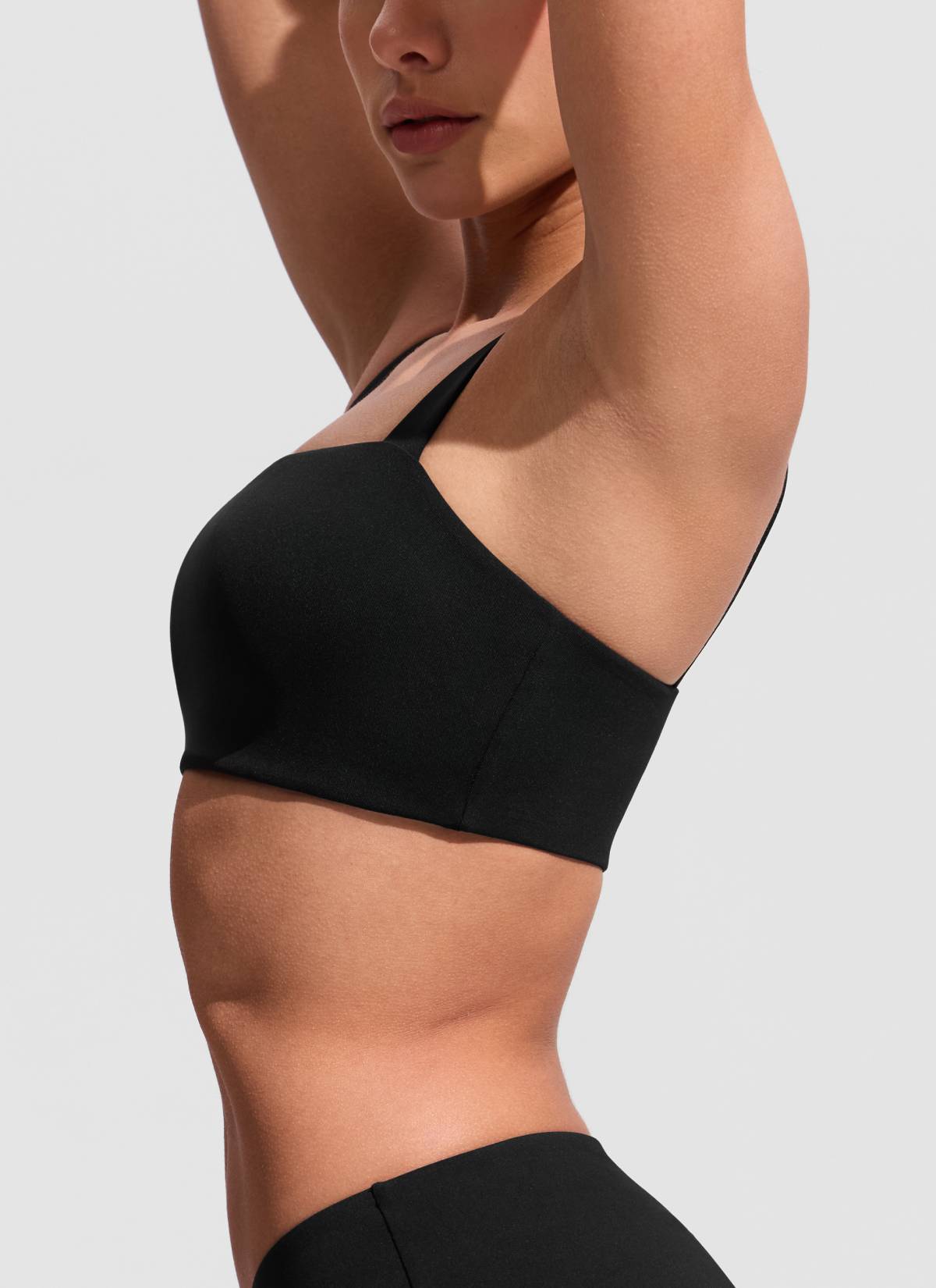 CRZ YOGA Women's Swimwear Square Neck Wide Flat Straps Bikini Tops Black