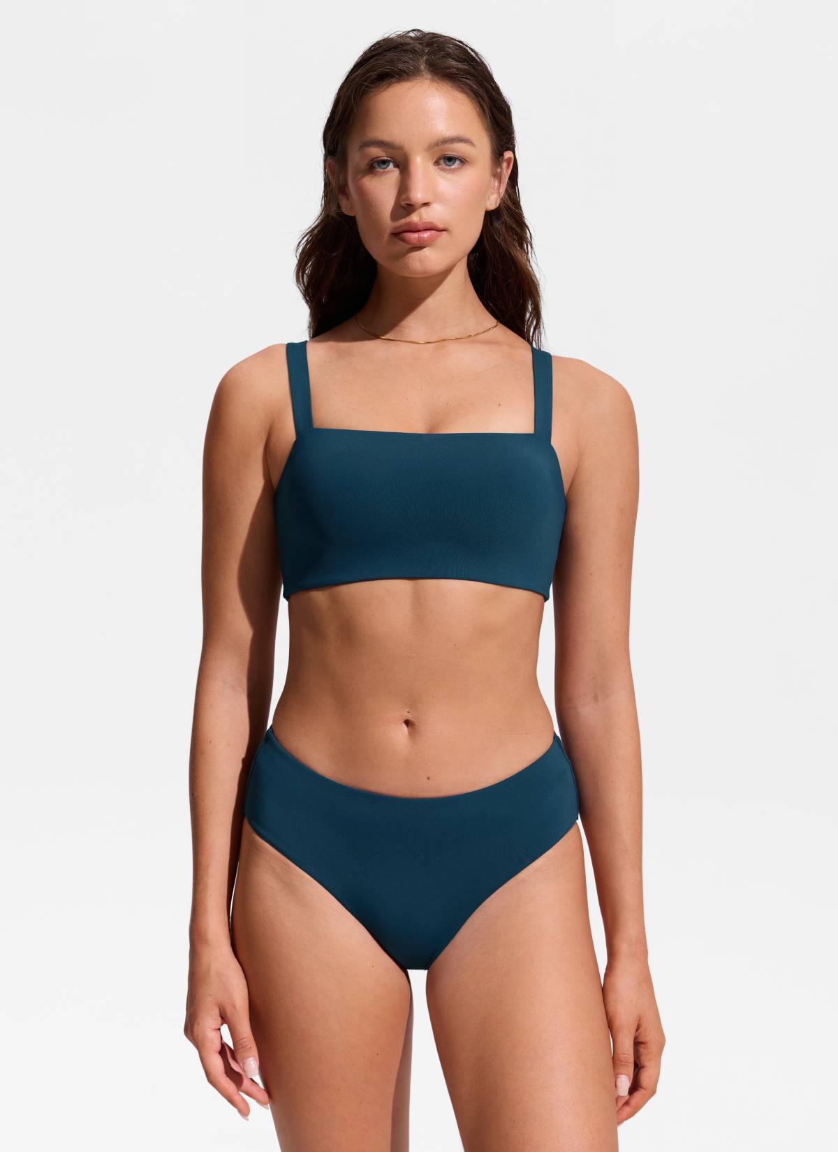 CRZ YOGA Women's Swimwear Square Neck Wide Flat Straps Bikini Tops Insignia Blue