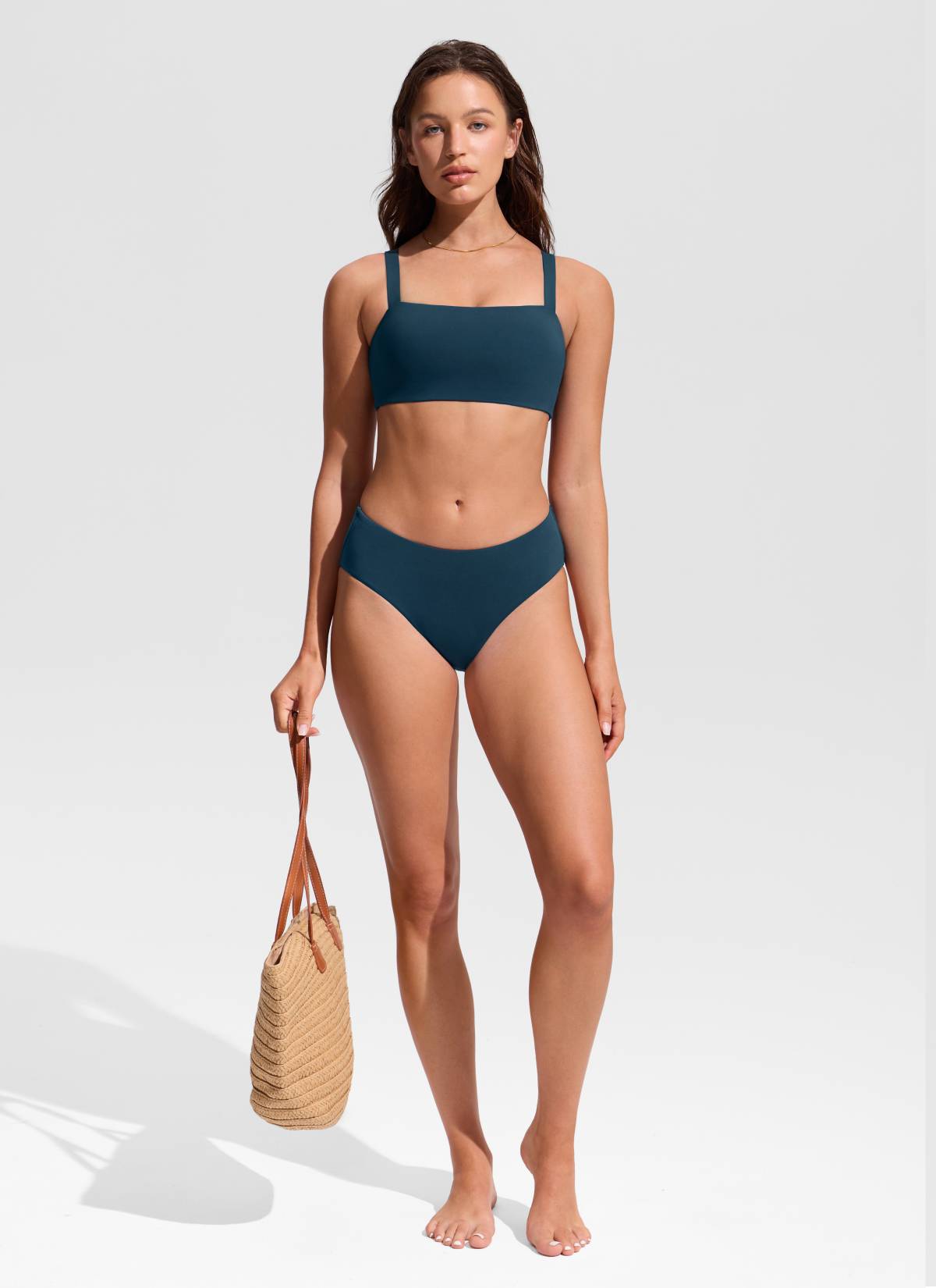 CRZ YOGA Women's Swimwear Square Neck Wide Flat Straps Bikini Tops Insignia Blue
