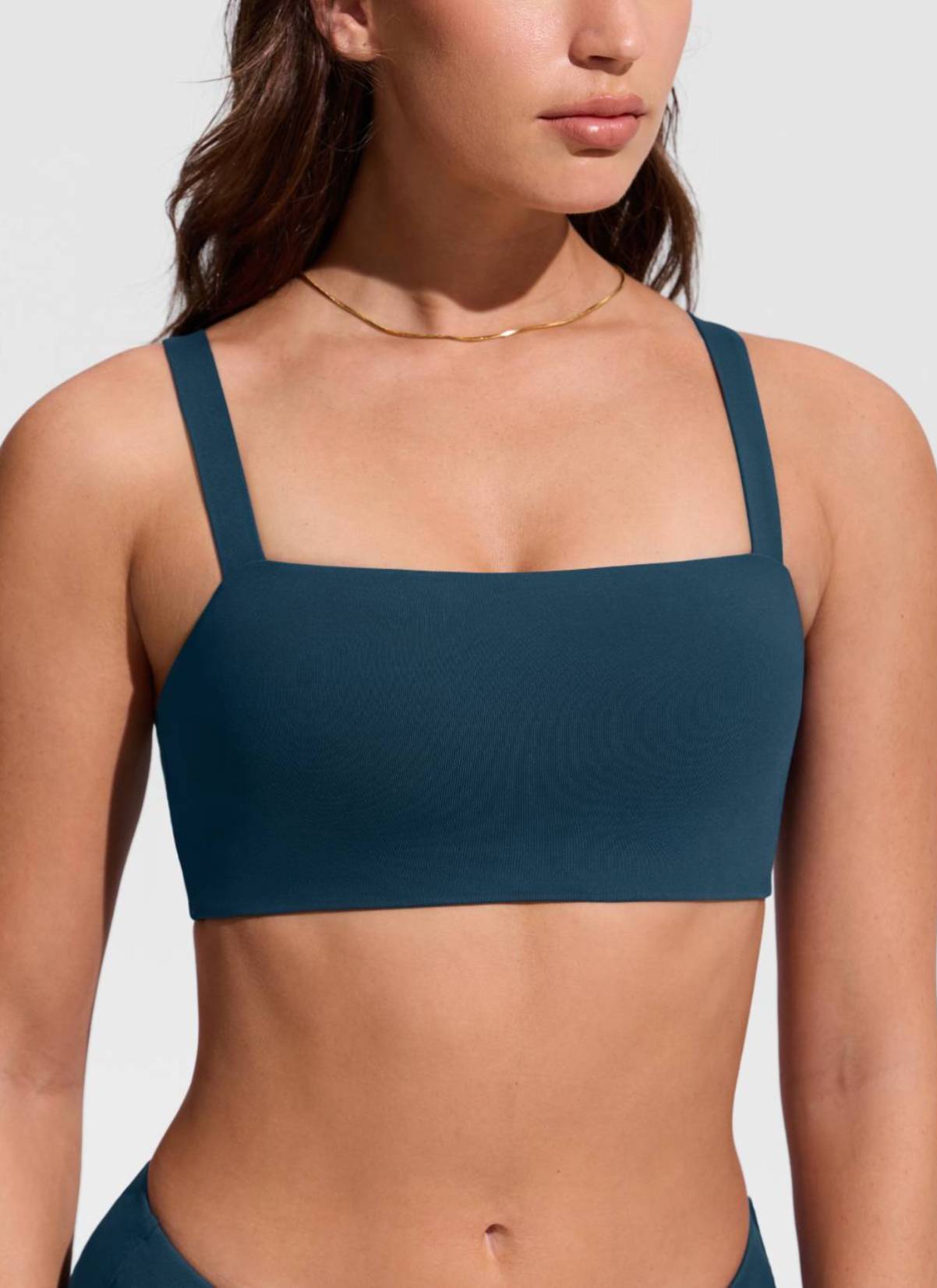 CRZ YOGA Women's Swimwear Square Neck Wide Flat Straps Bikini Tops Insignia Blue