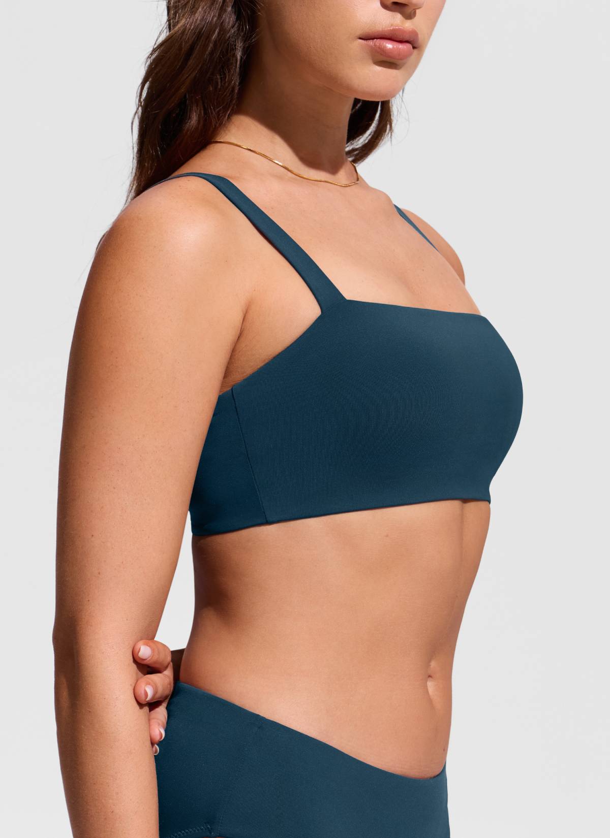 CRZ YOGA Women's Swimwear Square Neck Wide Flat Straps Bikini Tops Insignia Blue