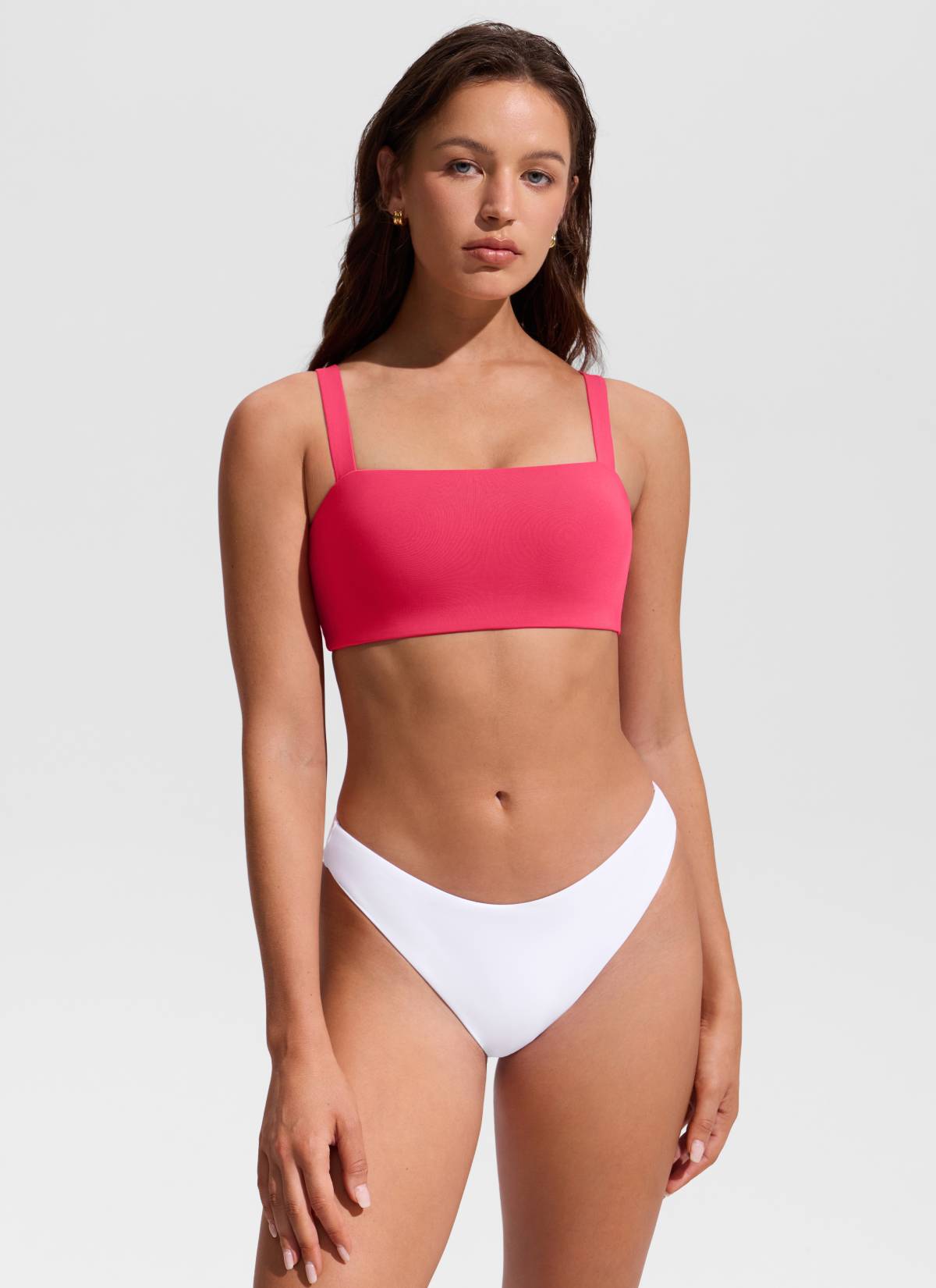 CRZ YOGA Women's Swimwear Square Neck Wide Flat Straps Bikini Tops Magenta